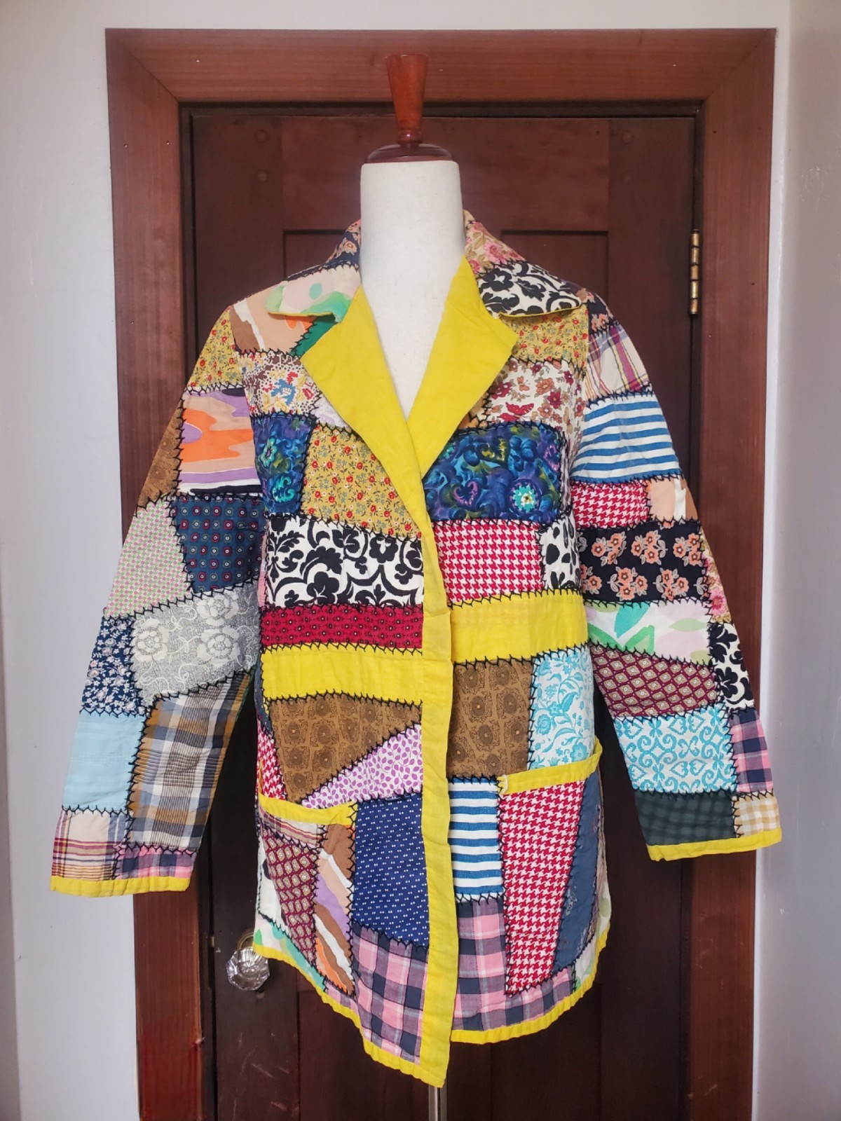 Vintage 1970s Patchwork Crazy Quilt Jacket Coat Handmade Clown Hippie Chore