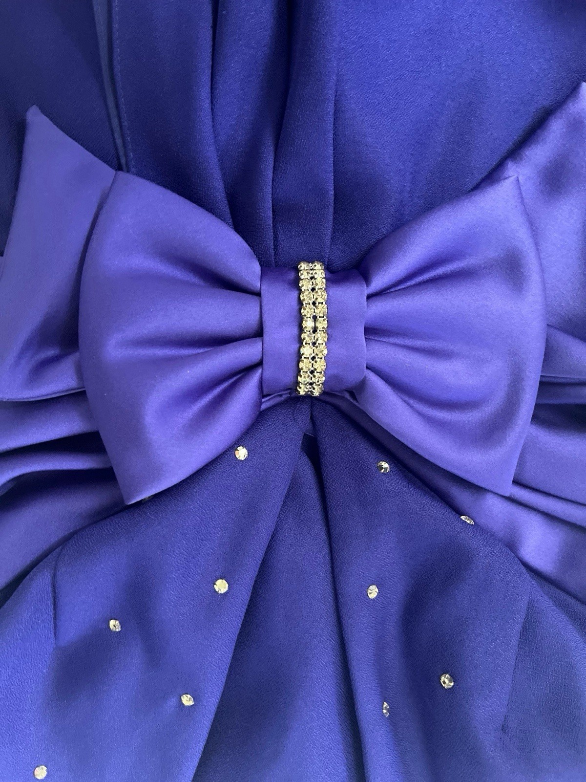Vtg 80s Bari Jay Rhinestone Bow Party Dress 6 Made In USA Purple Sleeveless Mini