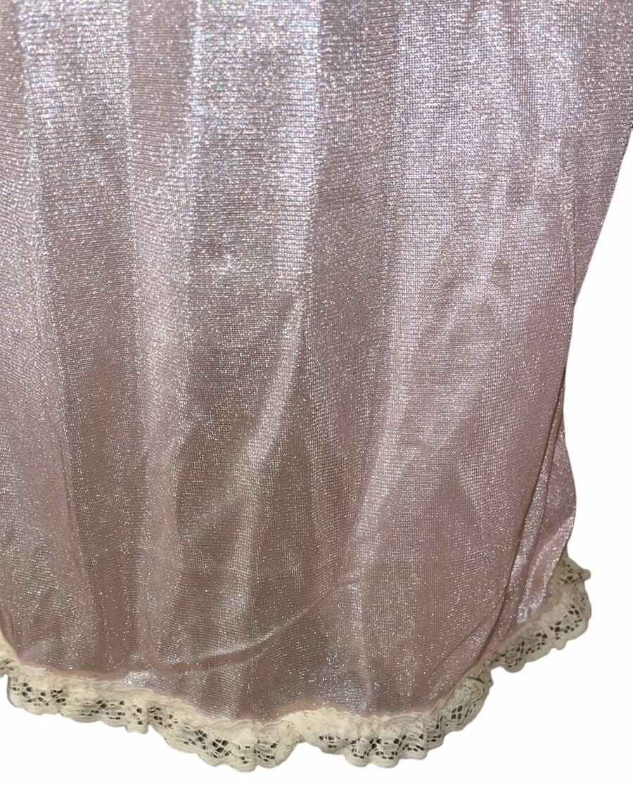 Vtg MISTRA Union Made Light Pink Nylon Nightgown~Lingerie~Boudoir~Sz L MCM
