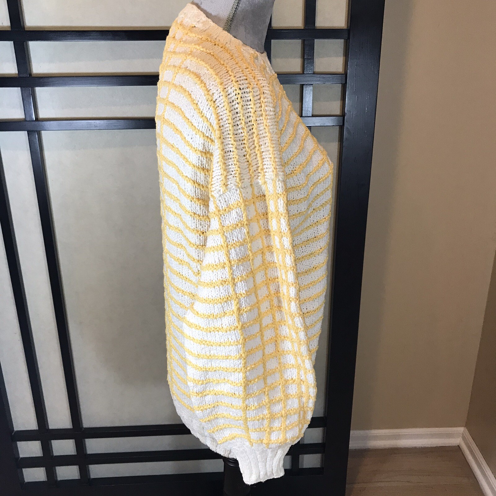 Vintage Winter Sun Sweater Womens Yellow White Cotton Size L