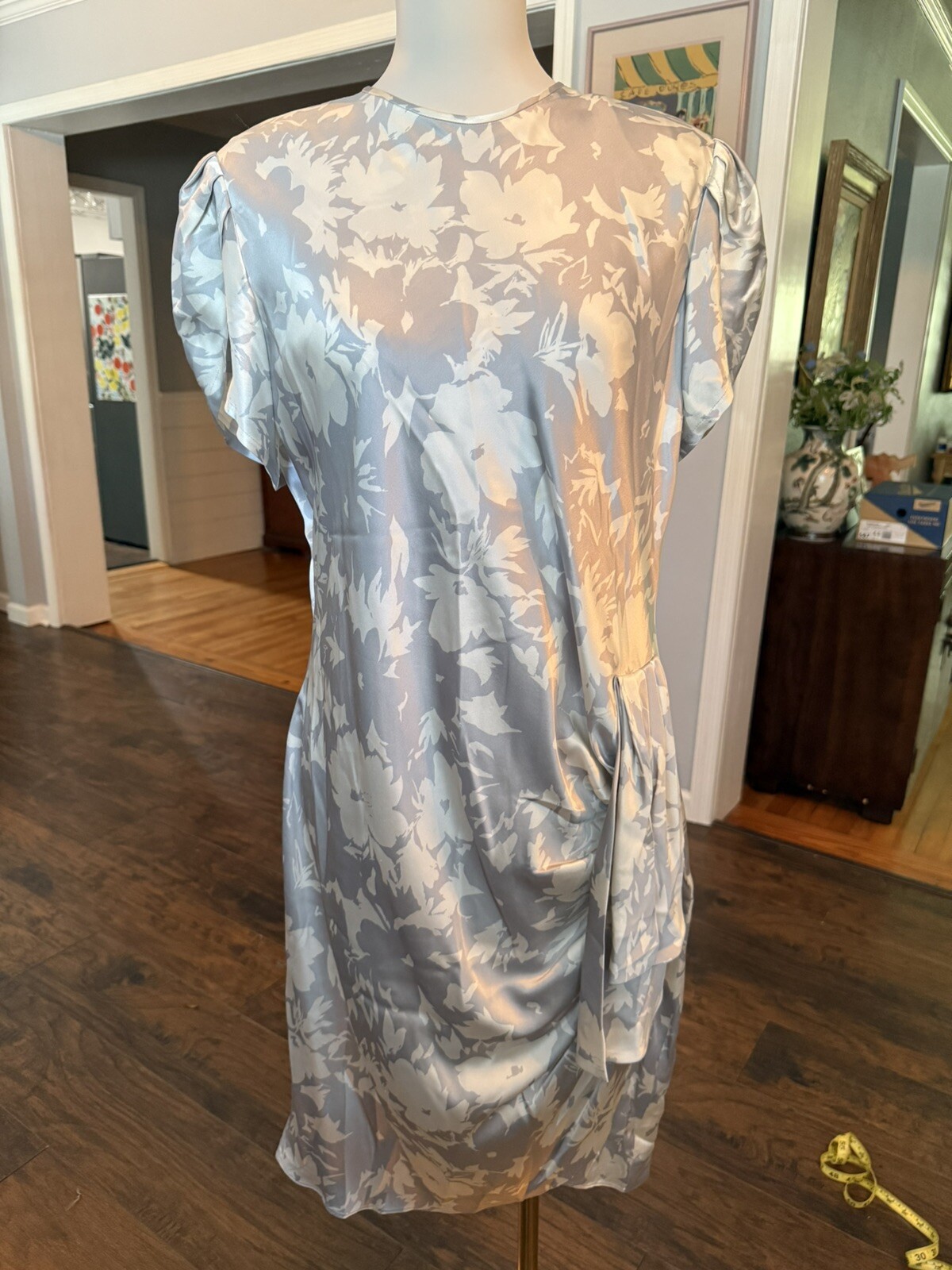 Vintage 1980s Francesca Of Damon For Starington 100% Silk Dress Silver Sz 14