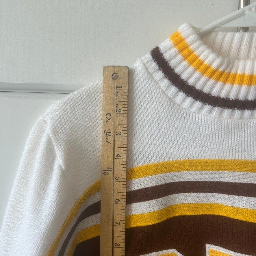Vintage Hatchers Mfg RHS Cheerleader Sweater Maroon Gold White Stripe Large USA