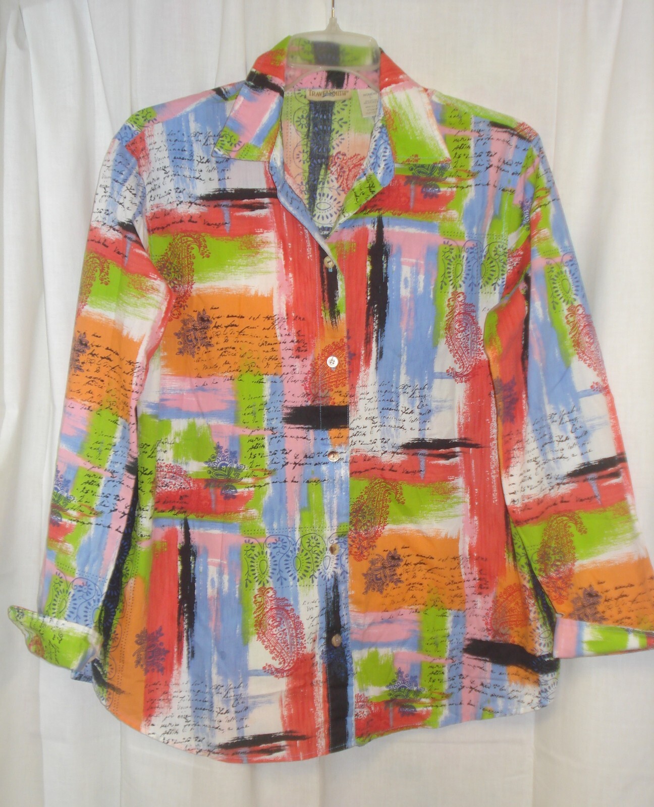 VTG ~ Travel Smith Style Baroque Shirt Abstract BUTTON UP Fold CUFFS ~ Size L