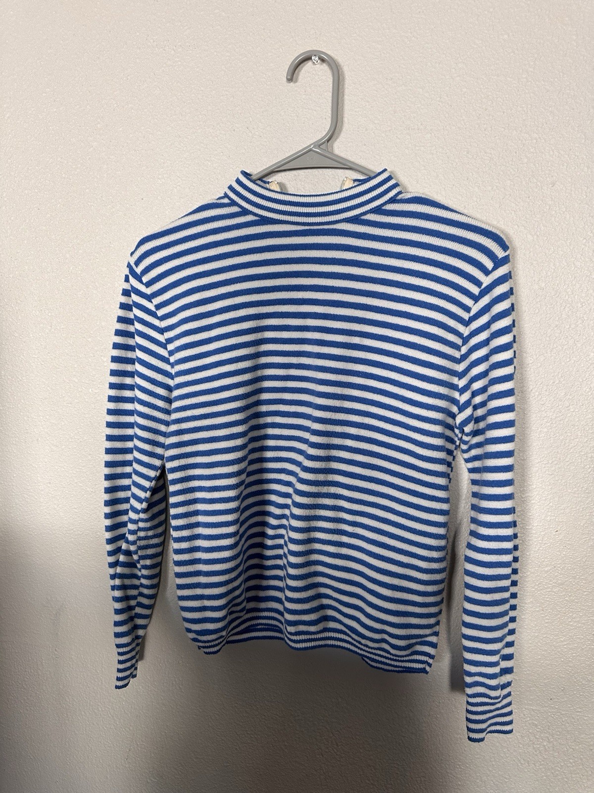 Vintage Blue White Striped Quarter Zip Knit Sweater Pullover ILGWU USA