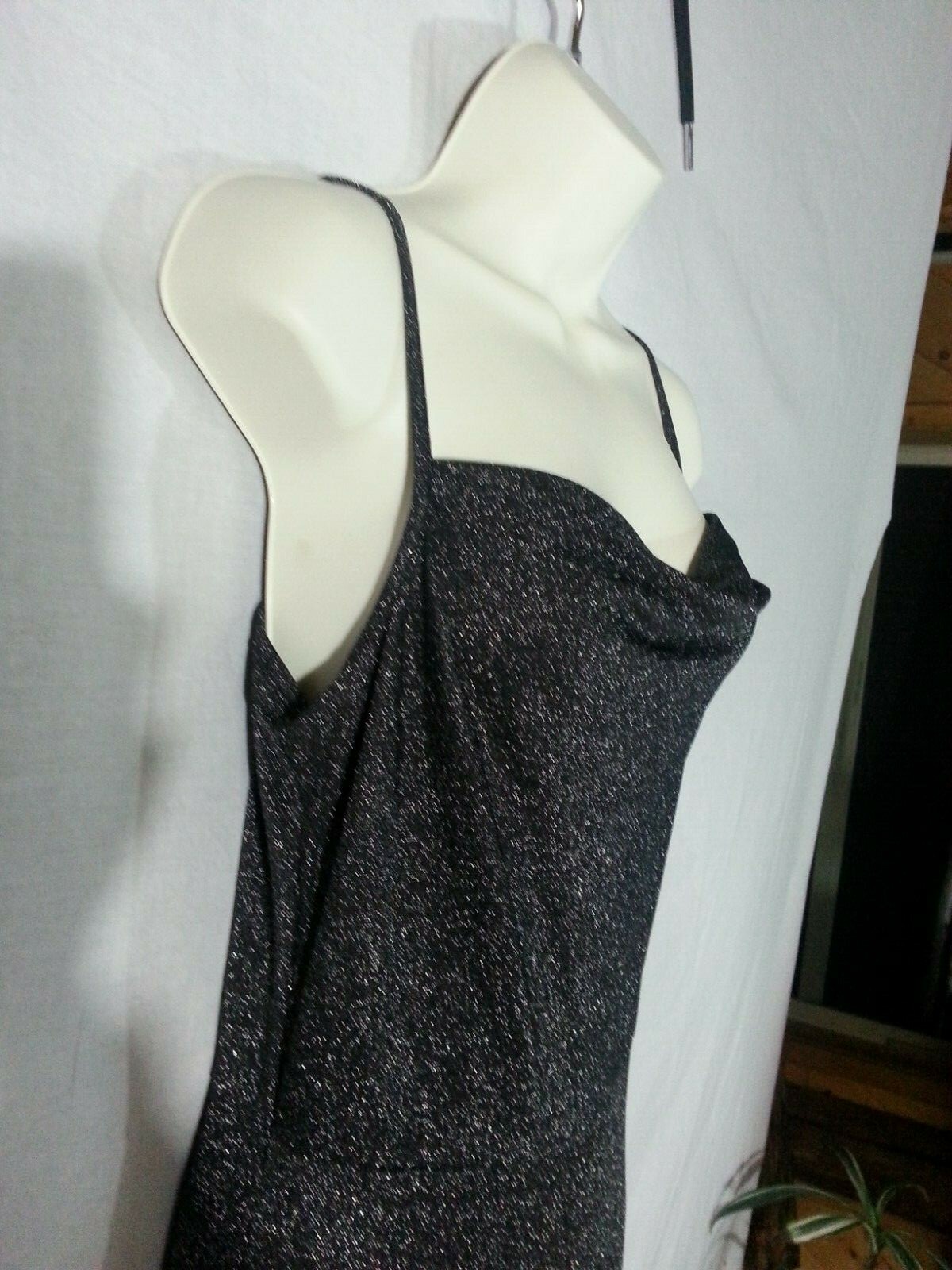 Vtg 90s Newport News Jumpsuit 1 Piece Black Silver Metallic Spaghetti Strap M/P