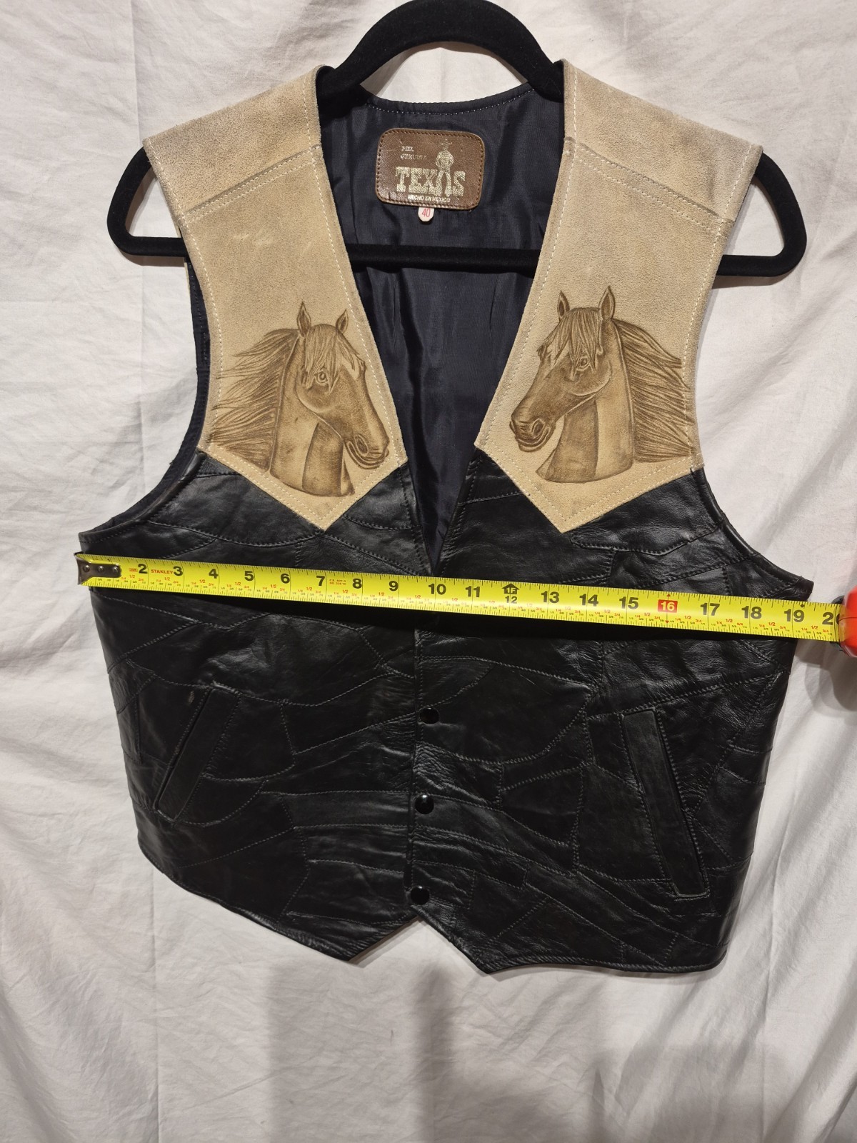 Texas Mexican Leather Horse Vest Leather Hand Tooled On Front & Back COWBOY