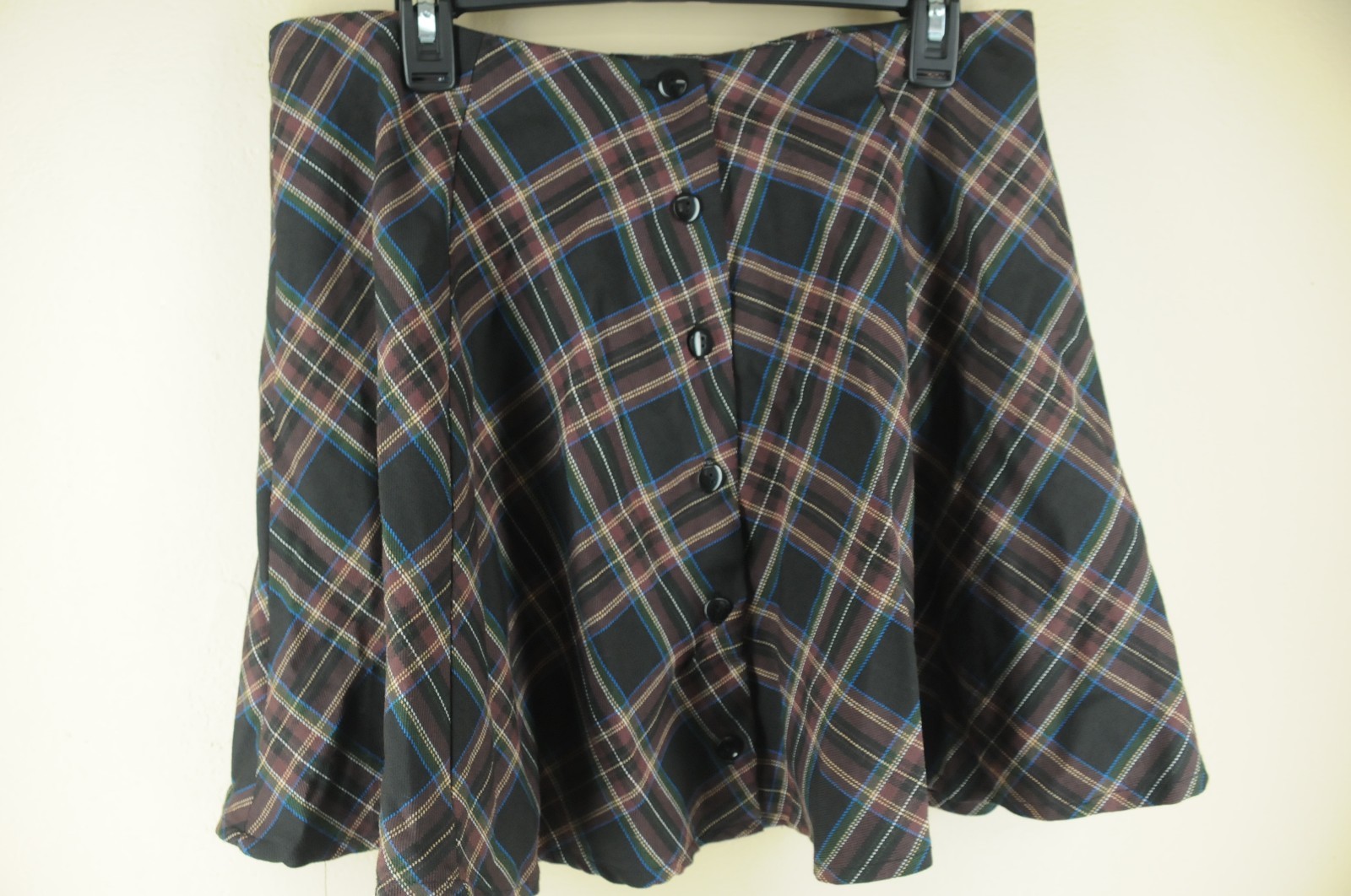 Women’s Purple Plaid Polyester Viscose Button Front Skirt Size 5