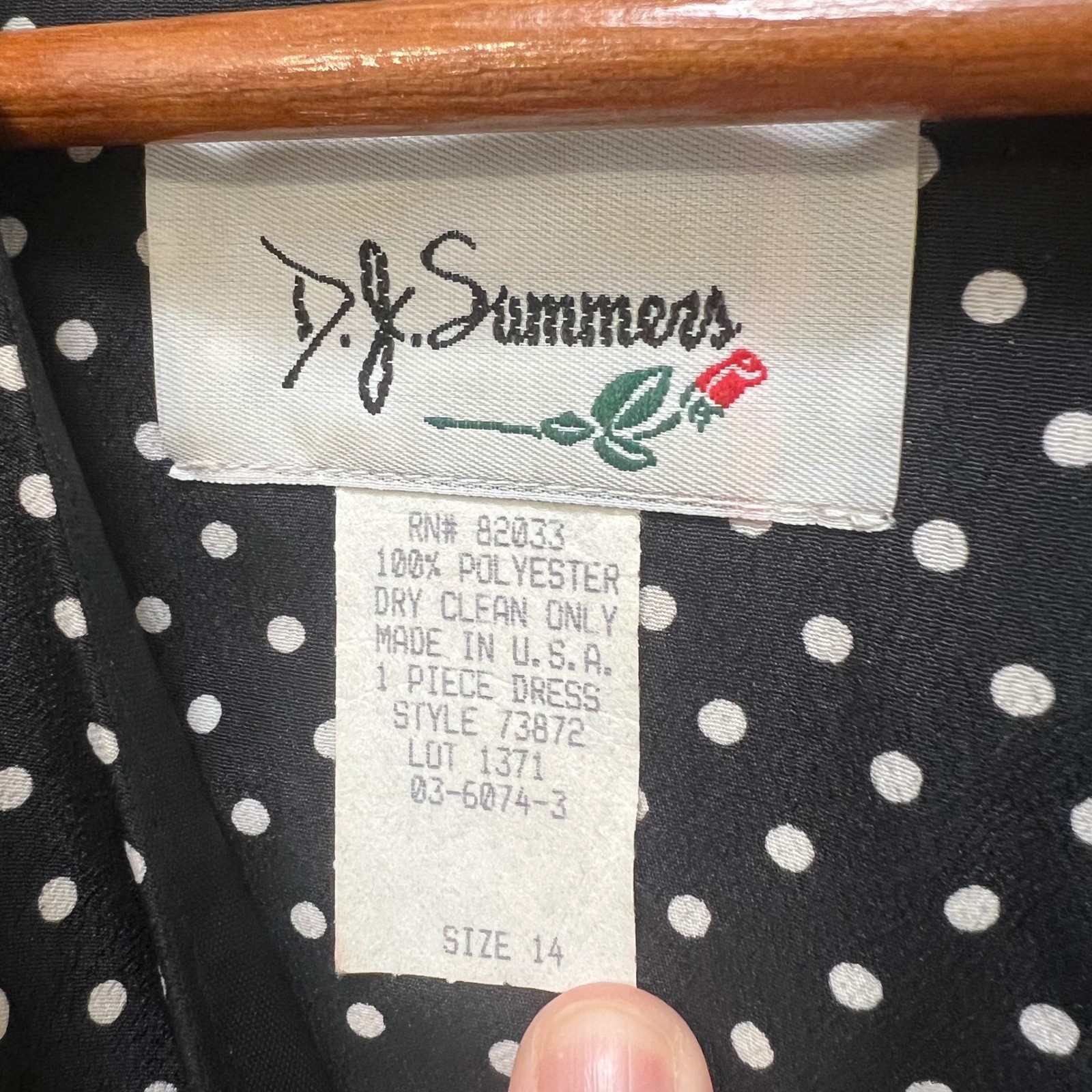 Vintage DJ Summers Polka Dot Wrap Midi Dress Black White Size 14 80s Belted
