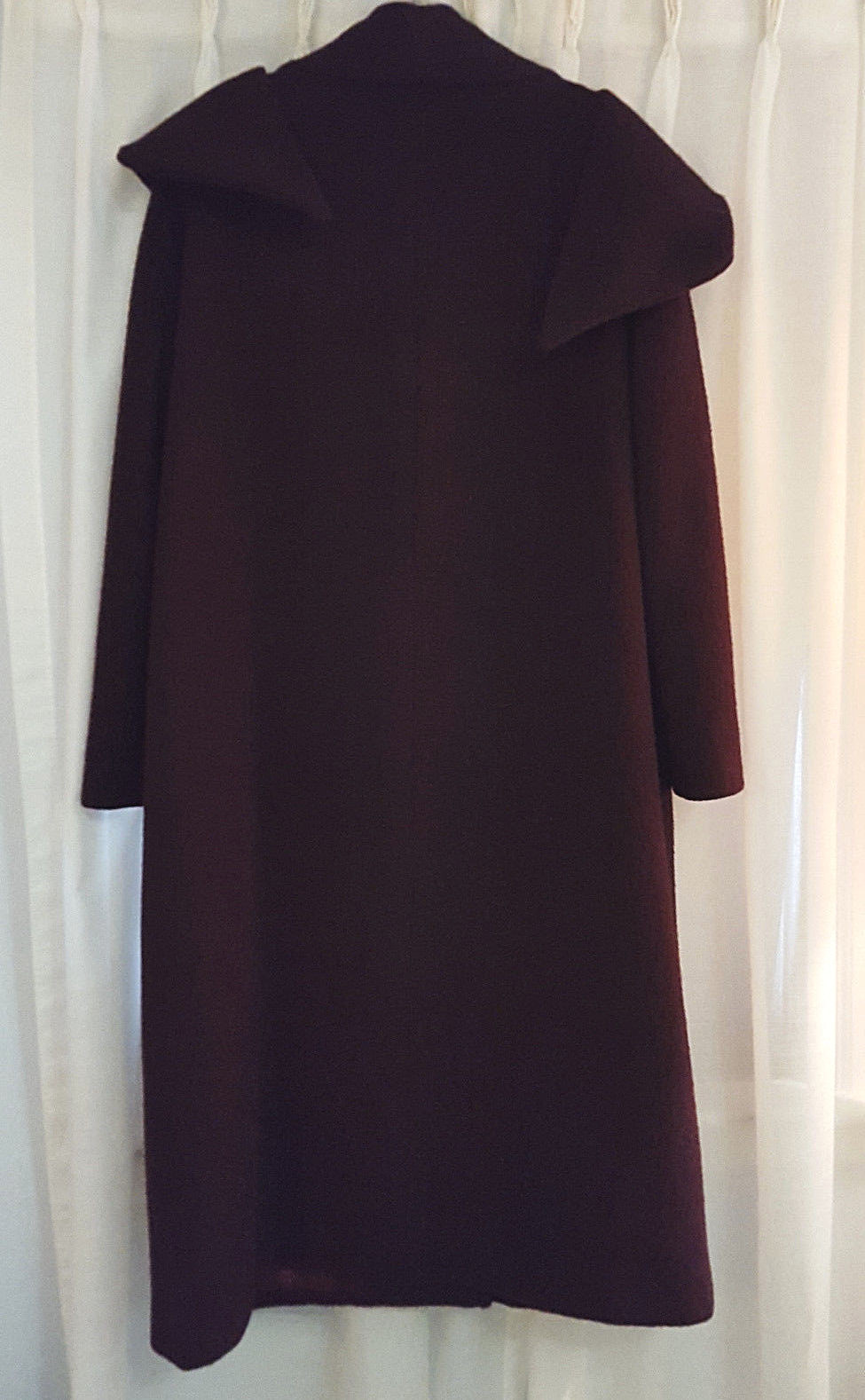 Zandra Rhodes Designer Ladies 100% Wool Coat, Vintage 1980s, Deep Burgandy Color