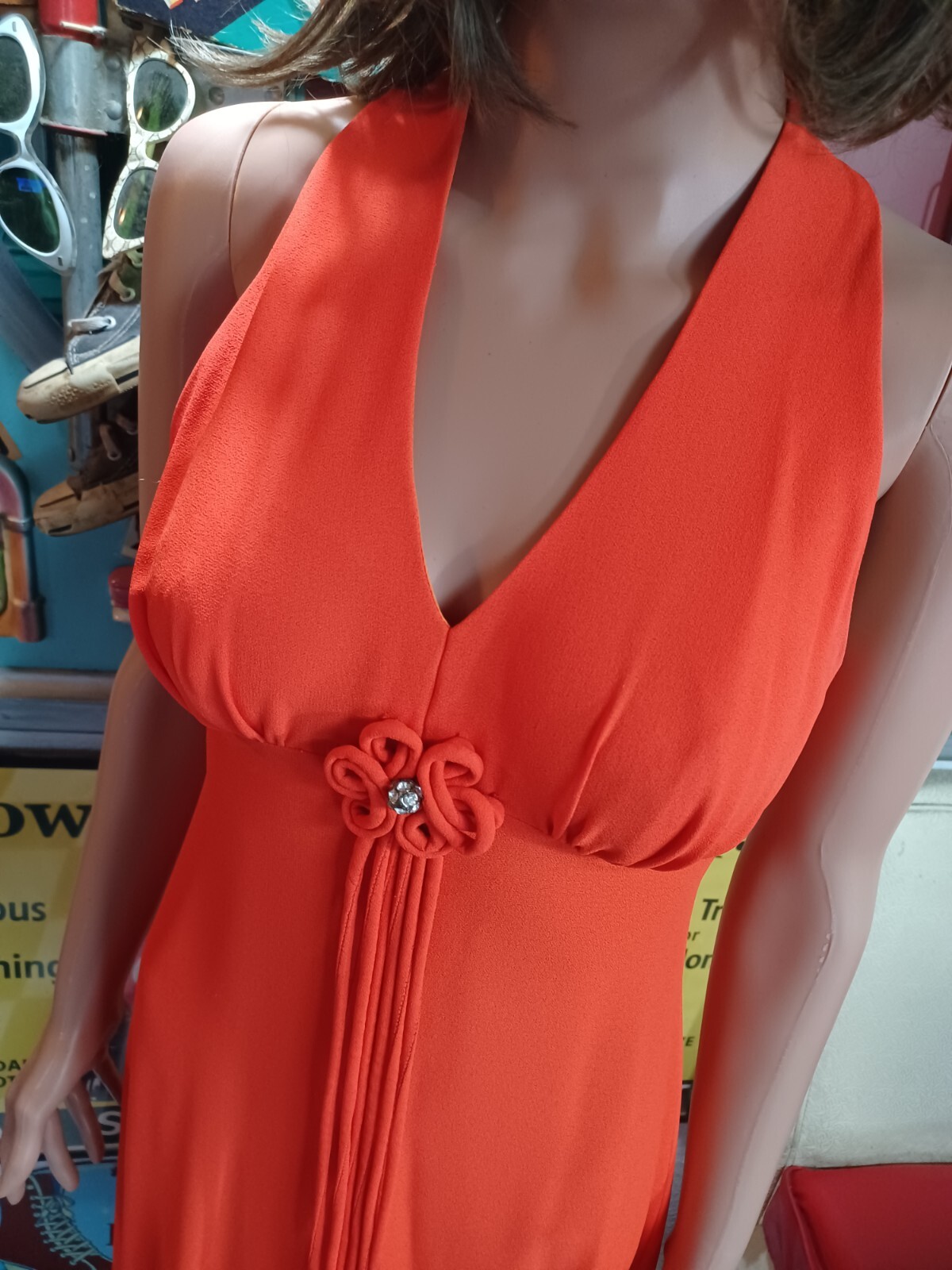 True VTG Mid-century 1960s 1970s Sleeveless Orange Mod Maxi Dress Long MCM 5