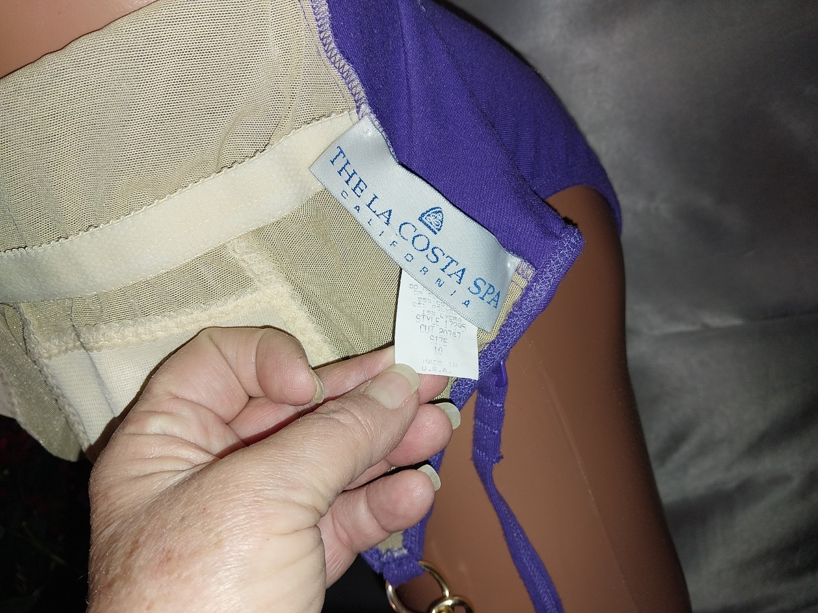 VTG Y2K PURPLE GOLD EMBRD SEAHORSE CHAINS ONE PIECE WORKOUT SWIMSUIT S/M