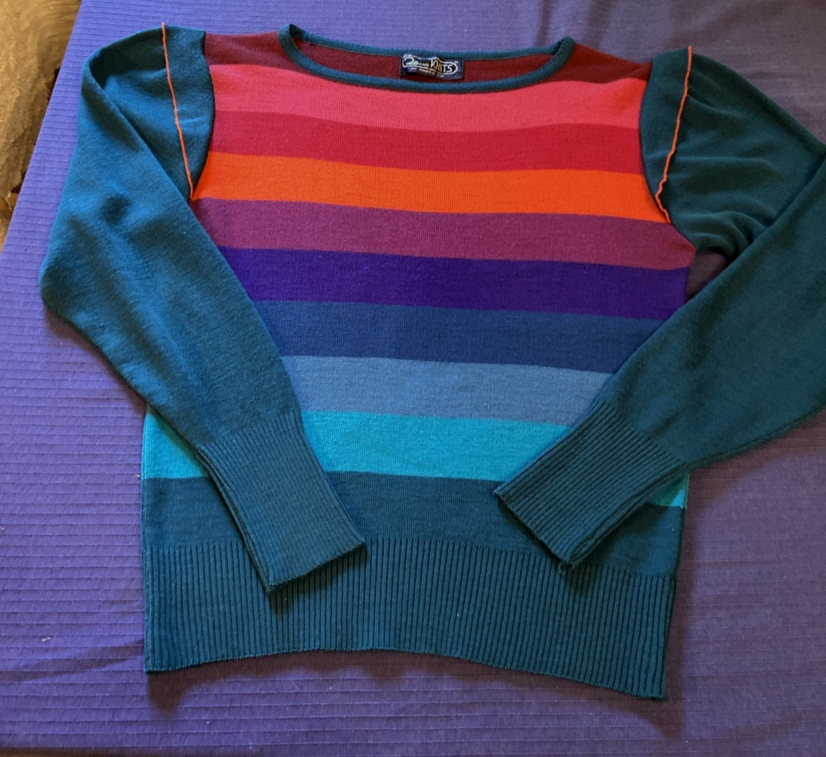 SWEATER sz S/M vtg 1970s 1980s 20 ANS KNITS by Mariea Kim rainbow stripes light