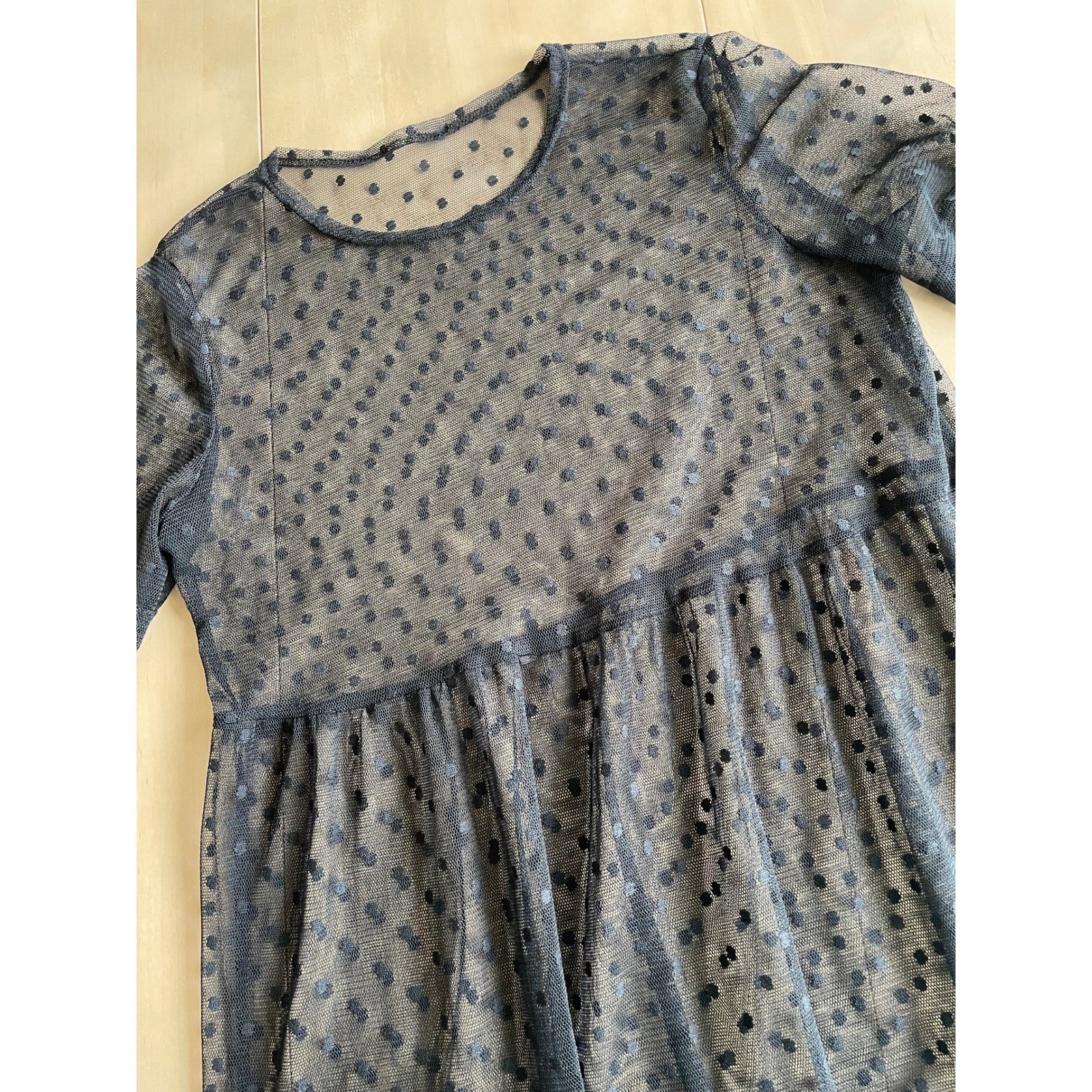 Black Swiss Dot Sheer Mesh Midi Dress Tiered Overlay Boho WhimsiGoth