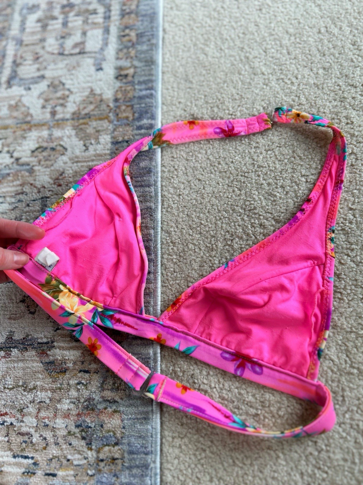 VTG Y2K California Waves Hot Pink Orange Neon Floral bikini 2pc set M Low Rise