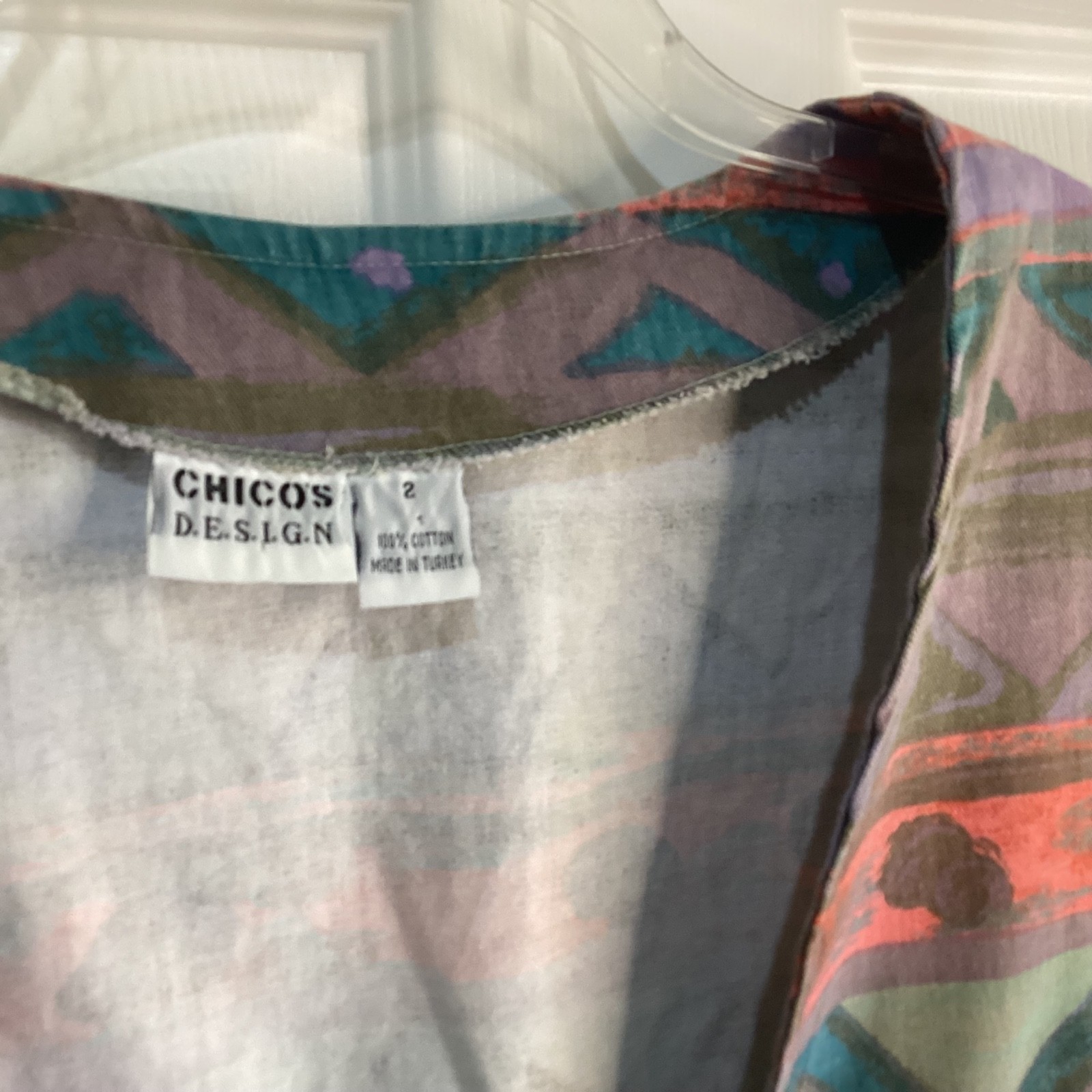 VTG 90s Chico’s design southwestern Aztec Cotton Denim Vest ~Sz 2- Large