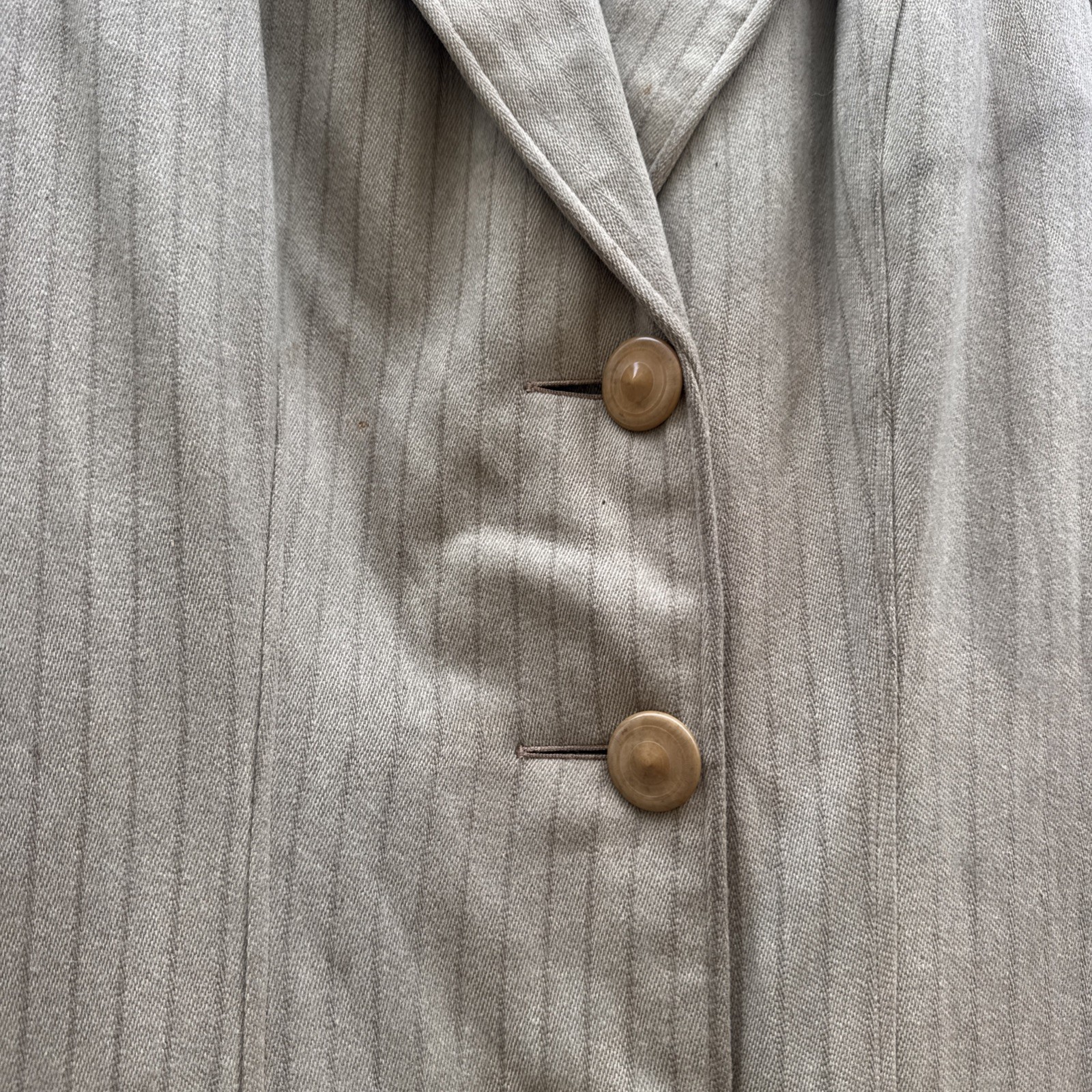 Antique Edwardian Pin Stripe Cream Coat Celluloid Buttons Darting Dress Jacket
