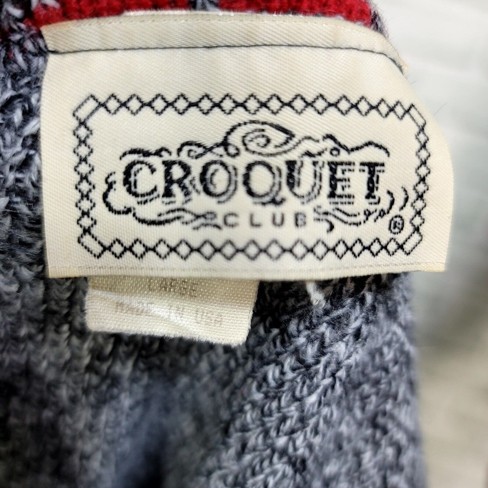 Vintage 90s Croquet Club Womens L Grey Argyle Knit Cropped Sweater Vest Preppy