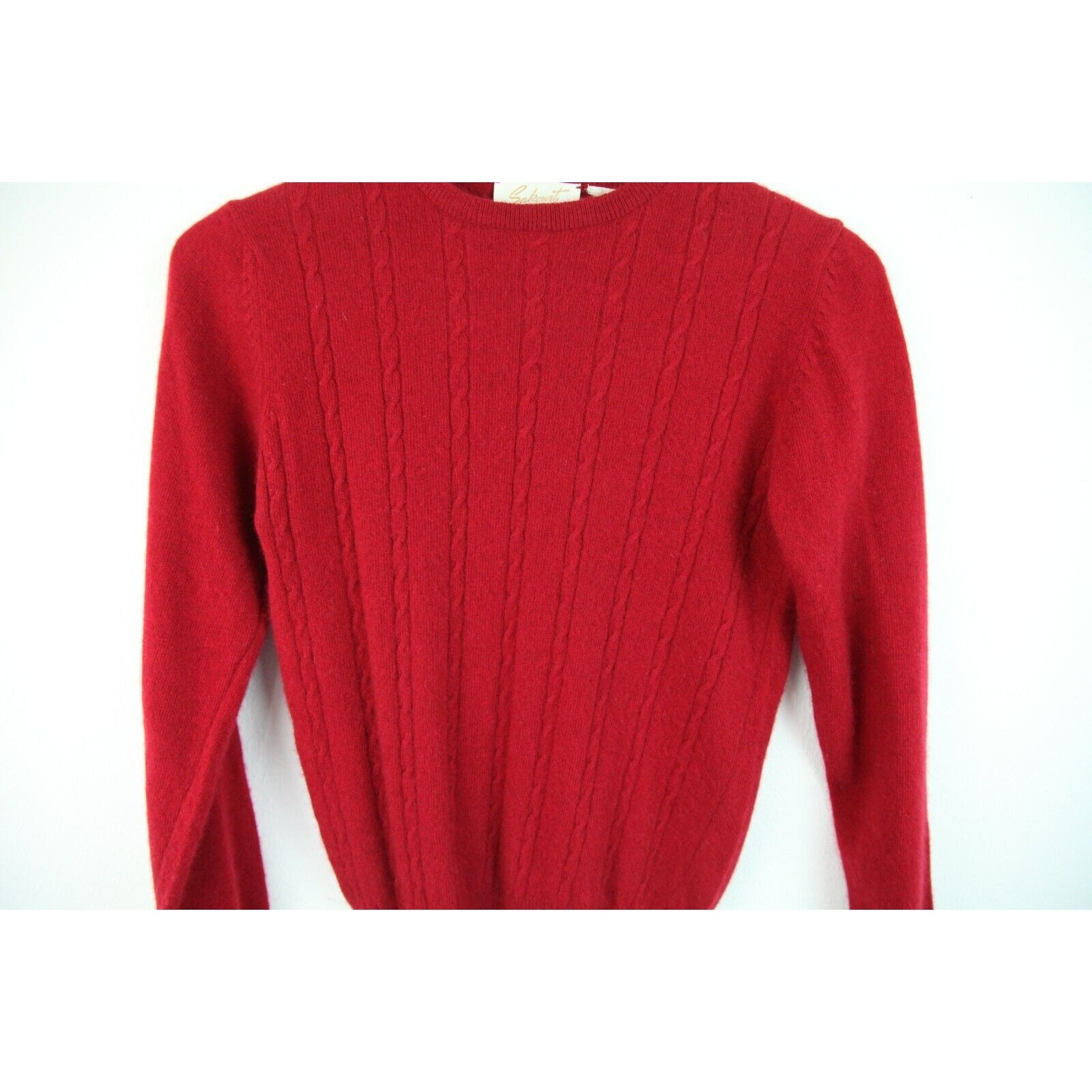 Vintage Small Red Cashmere Sweater Cable Knit Preppy Valentine Crewneck Classic