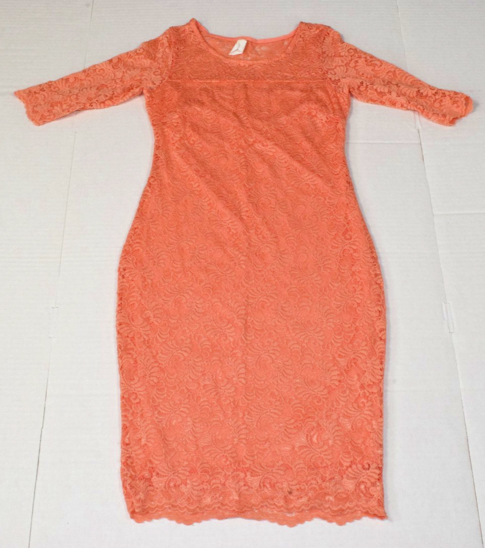 Vintage Dress Candy Di Size M 90s Orange Coral Layered Lace Form Fit Made USA