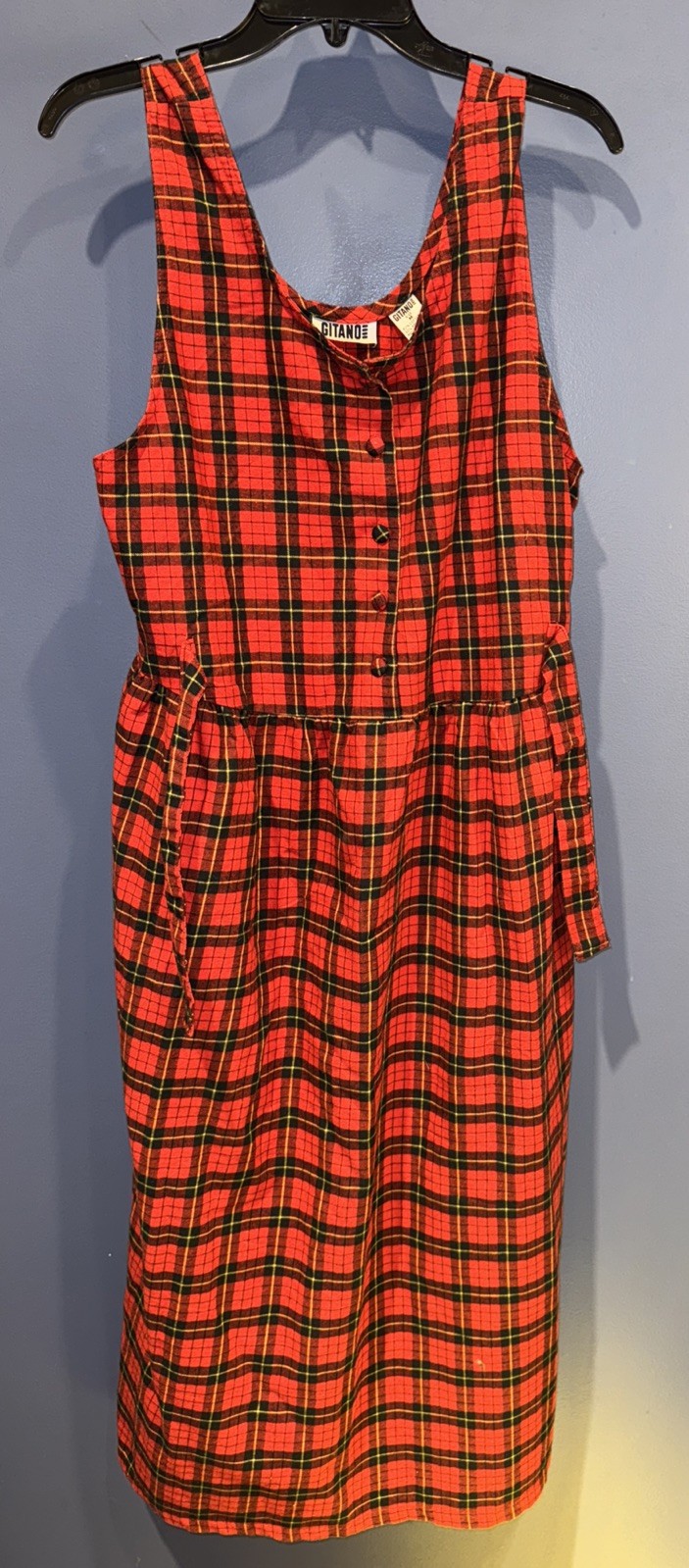 Womens Medium Red Thermal Plaid Fleece Romper Dress Vintage GITANO 1980’s