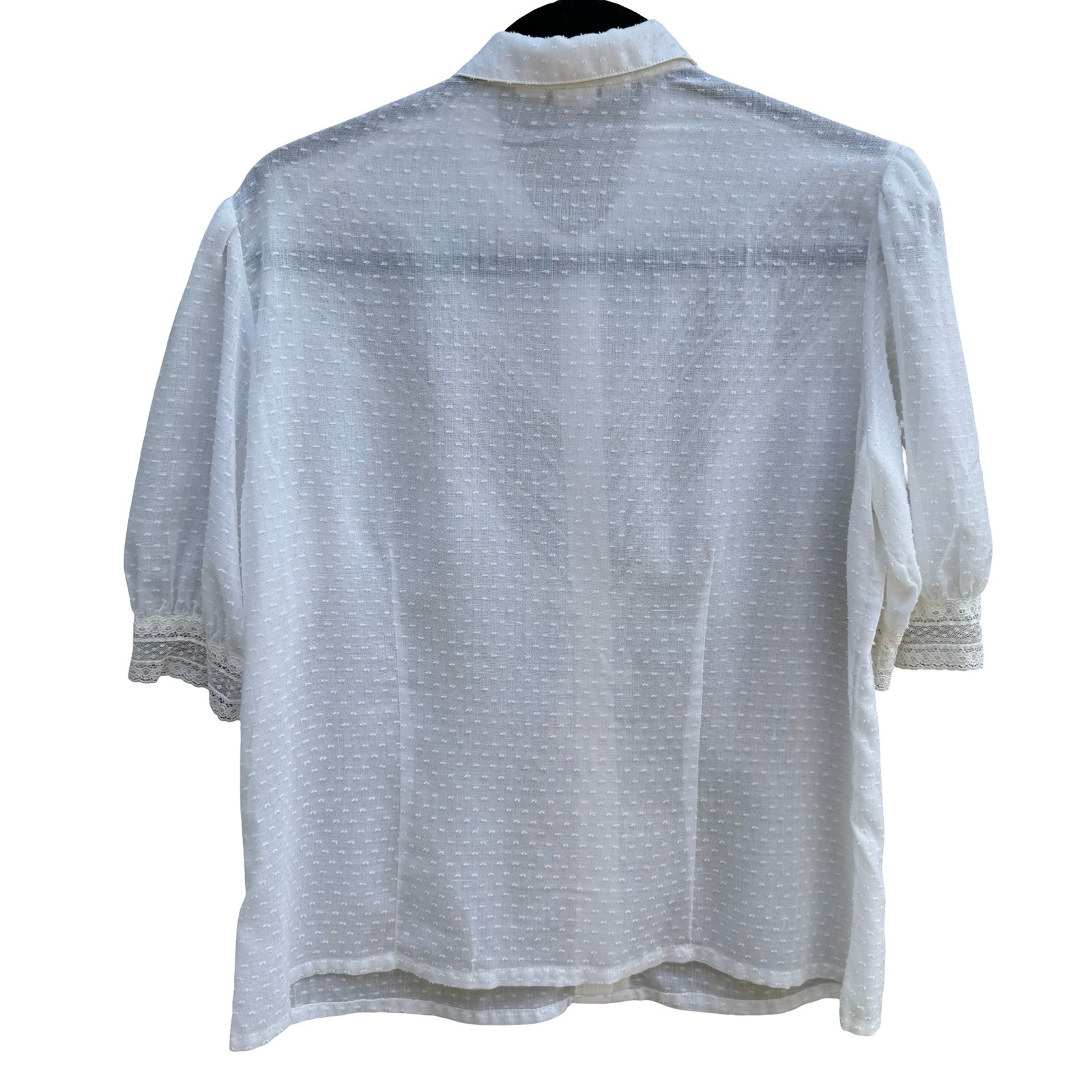 Alice Stuart Vintage Coquette White Swiss Dot Lace Puff Sleeve Blouse Victorian