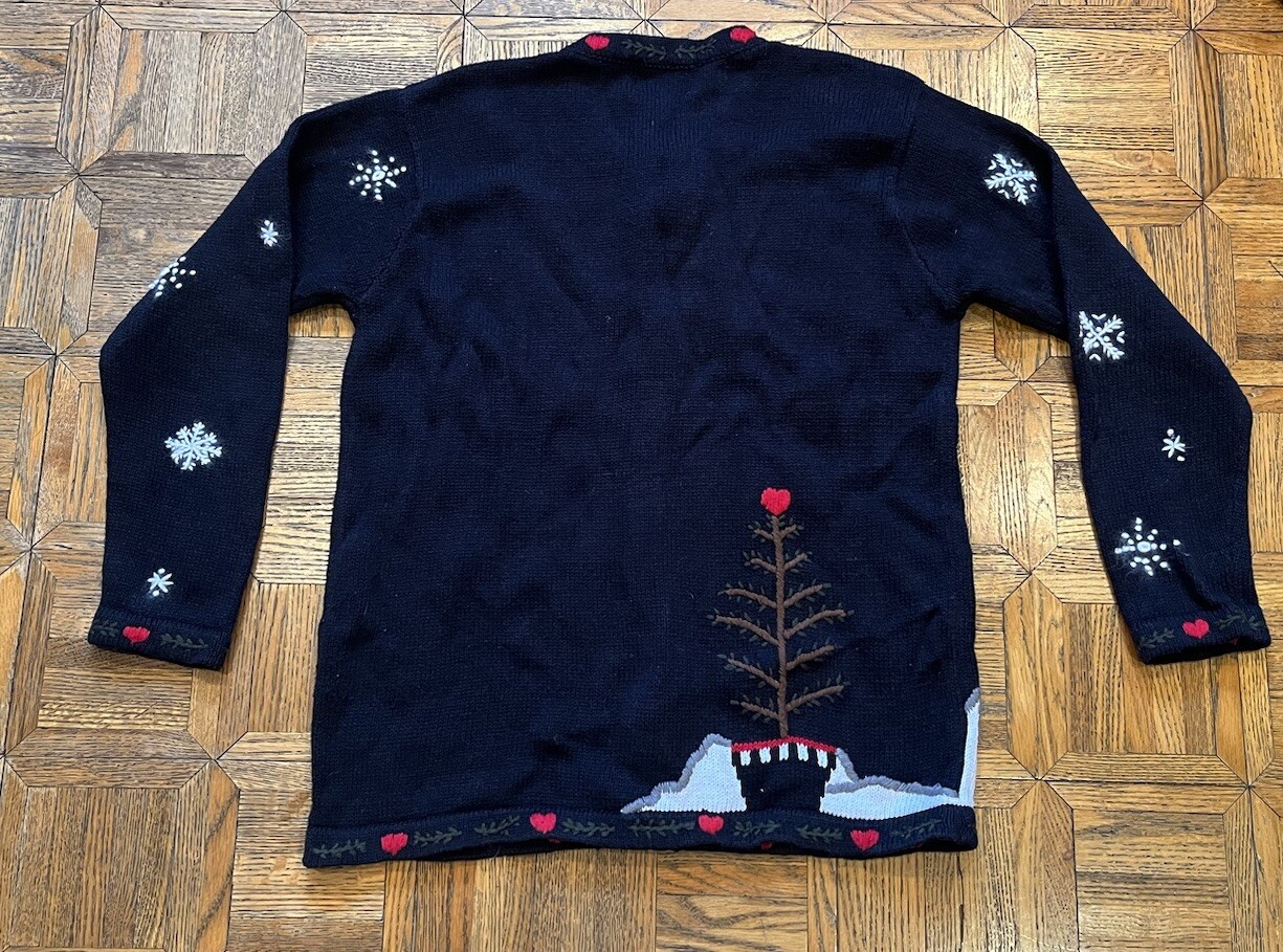Vintage Quacker Factory S Snowman Peeking Cat Cardigan Sweater Christmas Holiday