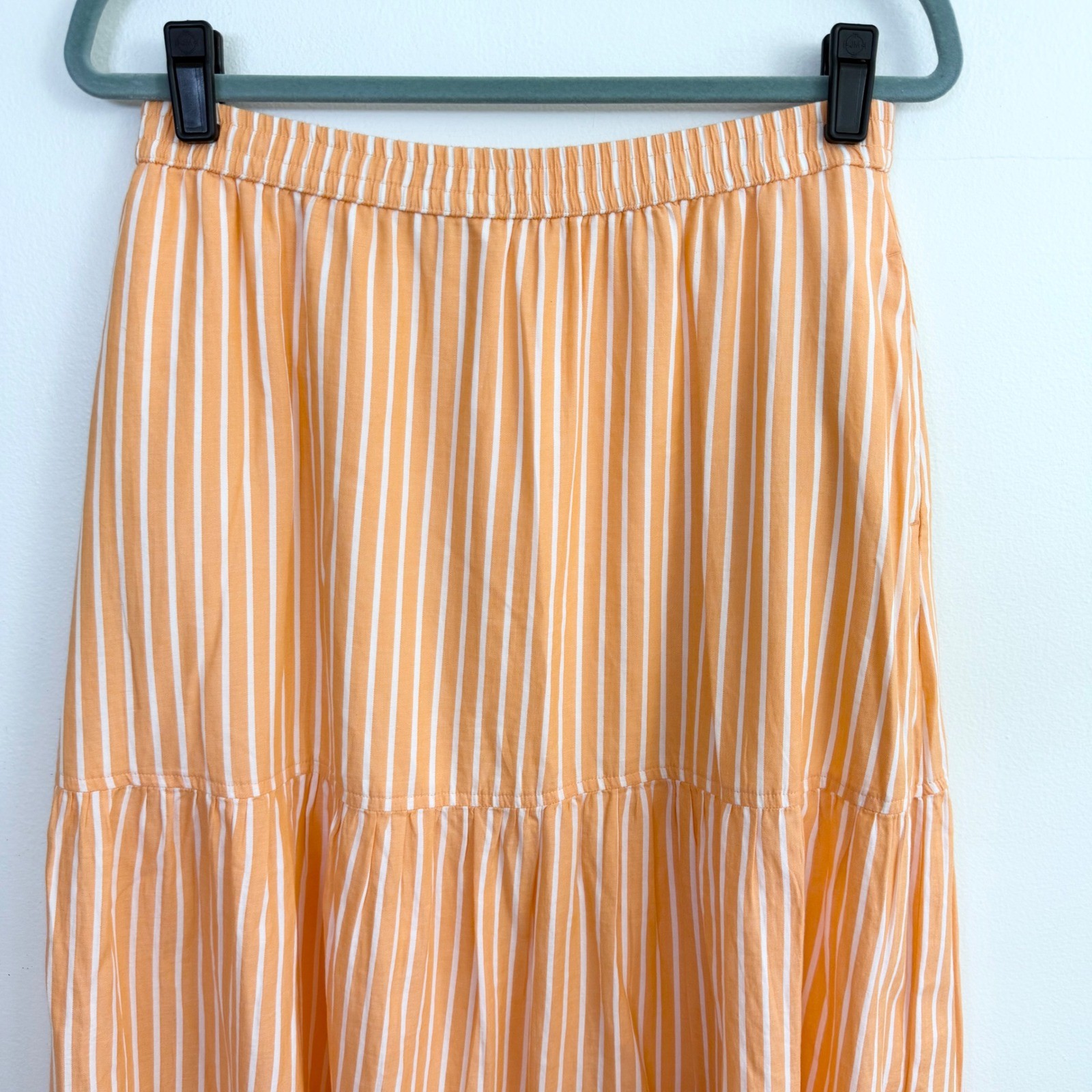 Pact Organic Cotton Orange White Stripe Tiered Midi Skirt Size M