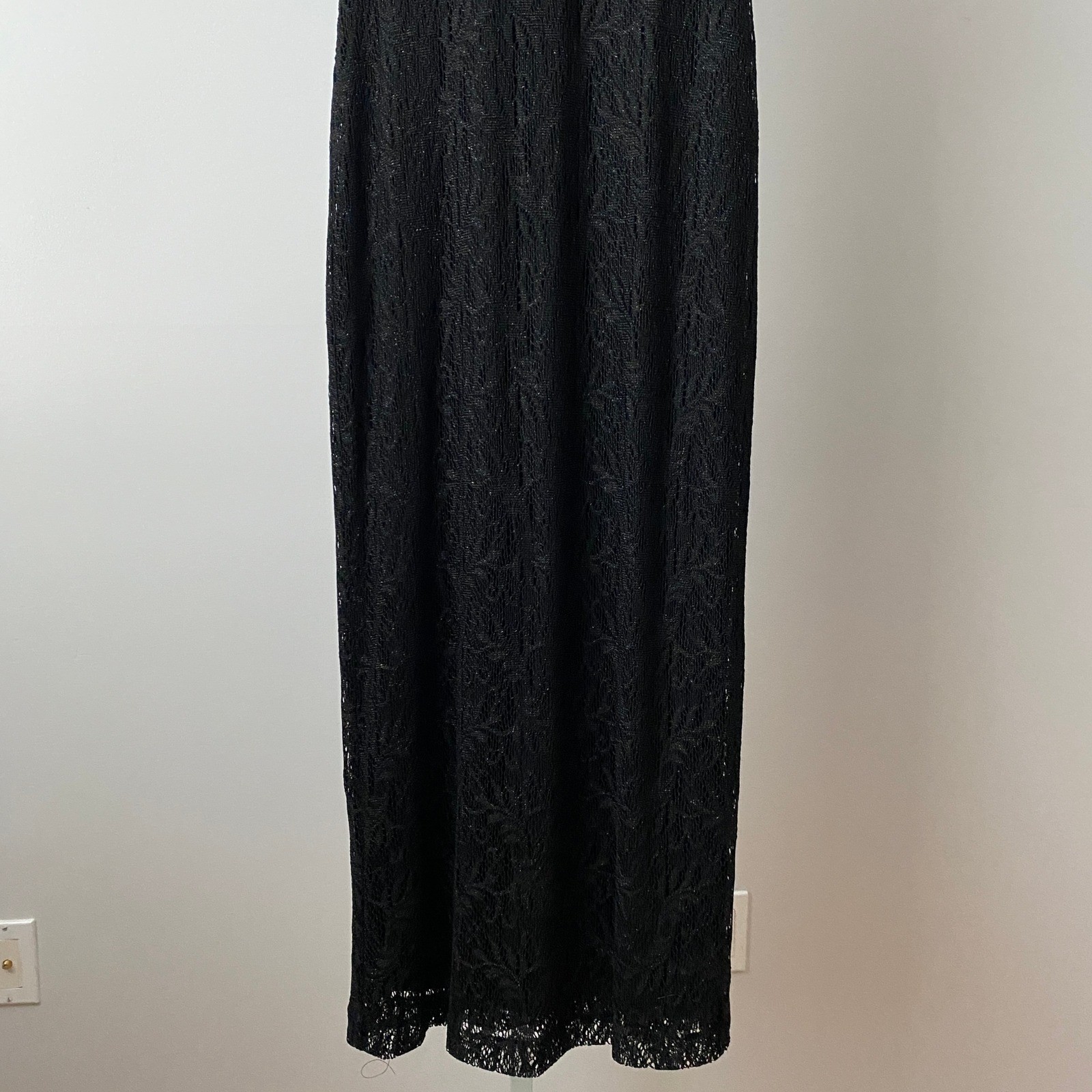 Jessica Howard 10P Black Lace Metallic Cheongsam Style Maxi Dress Vintage Goth