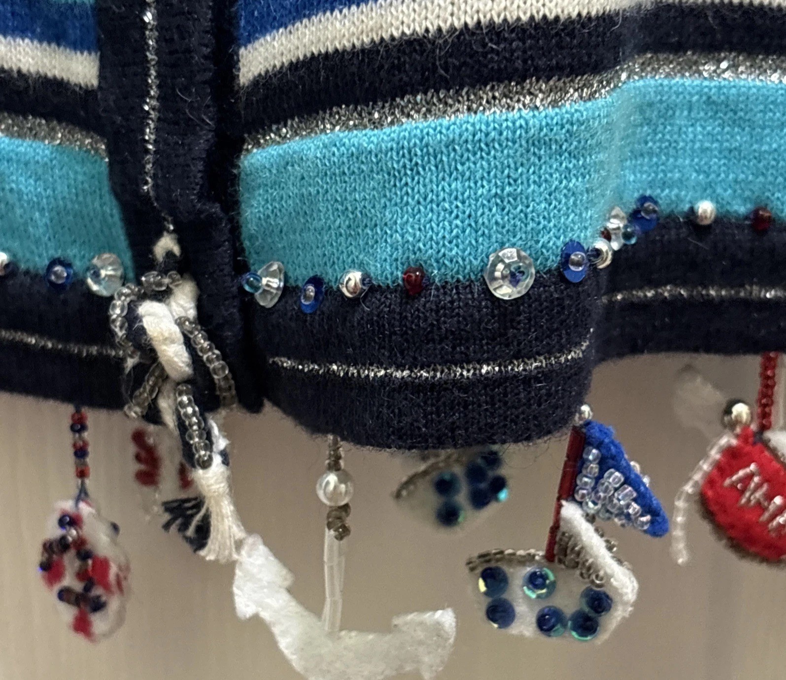 VTG Jack B Quick Cardigan Sweater Womens Petite Medium Turquoise Nautical Themed