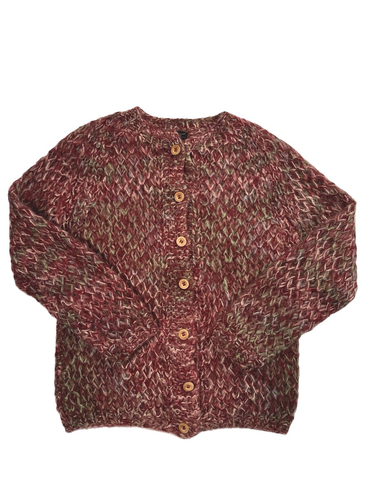 Rare! Vintage 1950’s Sweater Wool Mohair Thick Knit Made In Italy Wooden Buttons