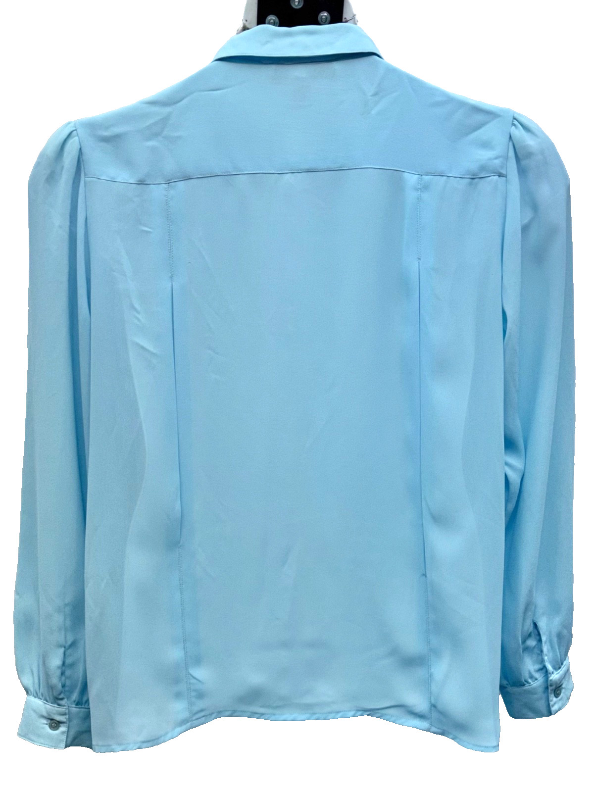 VTG Joan Harper Women Size 16 Button Up Long Sleeve Chiffon Top Baby Blue Pleats