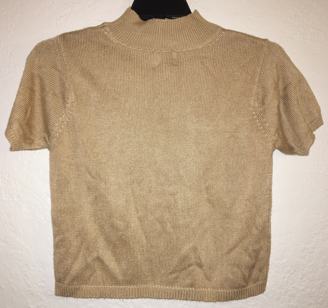 Vintage 1970’s Fia Italia Handloomed Gold Short Sleeve Sweater Size Small