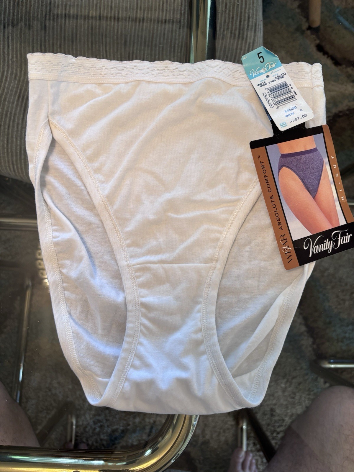 Vintage NWT Vanity Fair White Wear Absolute Comfort Cotton Lycra Panties Size 5