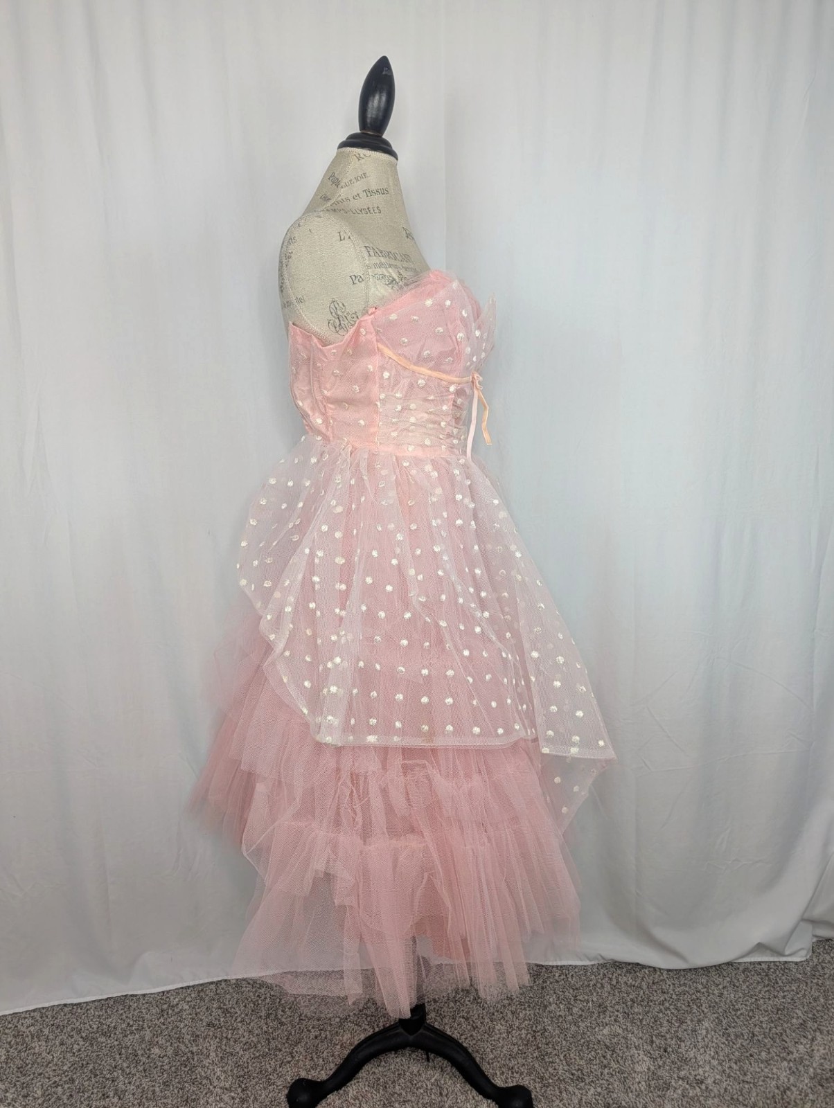 Vintage 50s Prom Dress XX Small 00 Pink Polka Dot