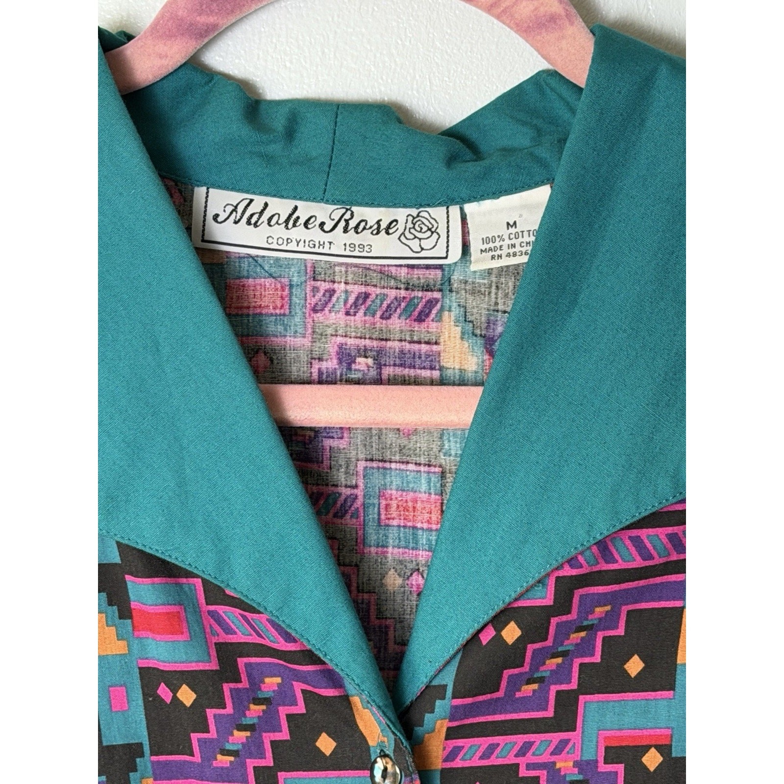 VTG Adobe 1993 Aztec Cotton Western Southwest Fringe Cropped Shirt Medium