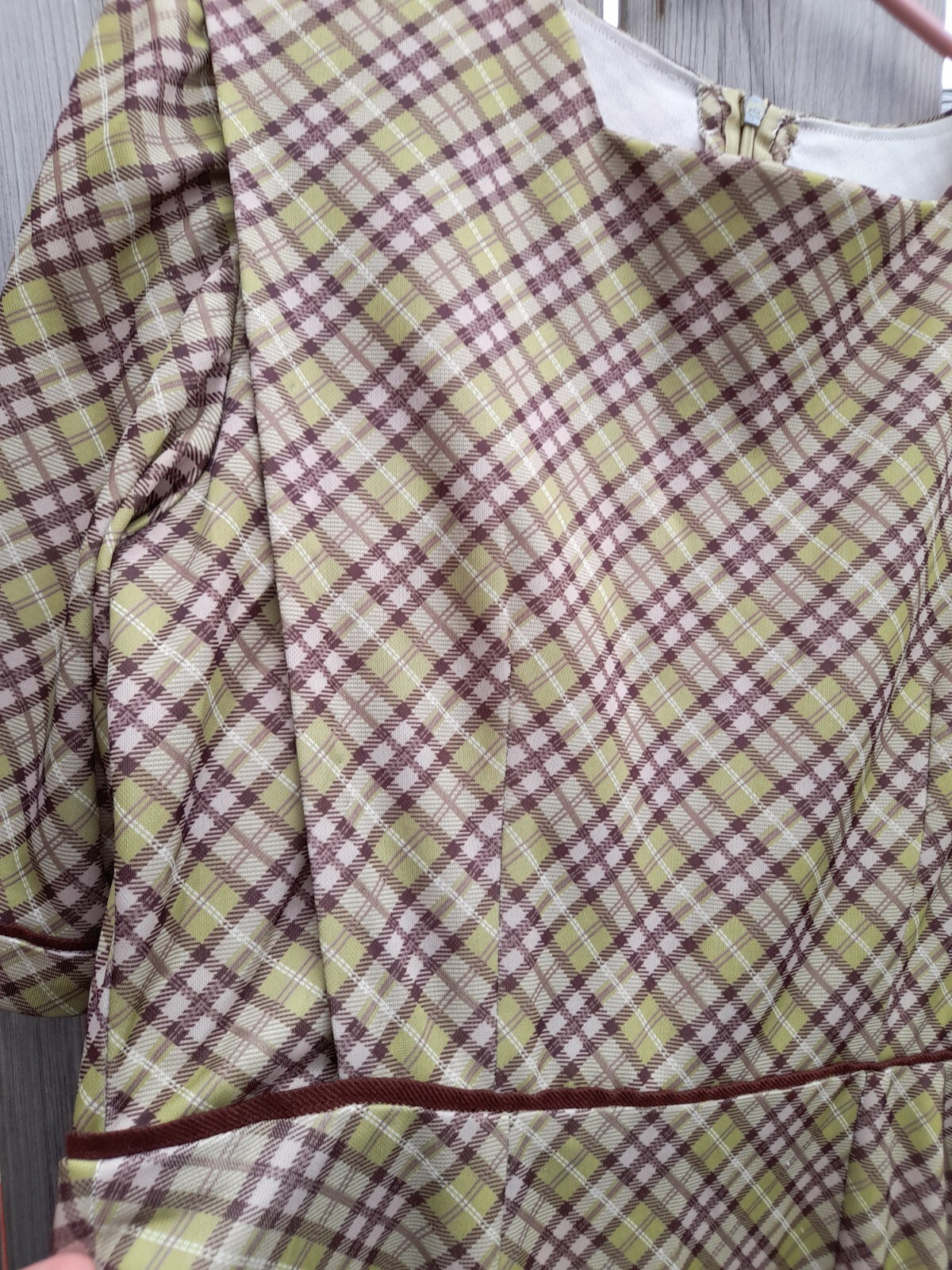 Amish Mennonite Cape Dress 36″ Bust 29.5″ Waist Retro 90s Green Brown Plaid