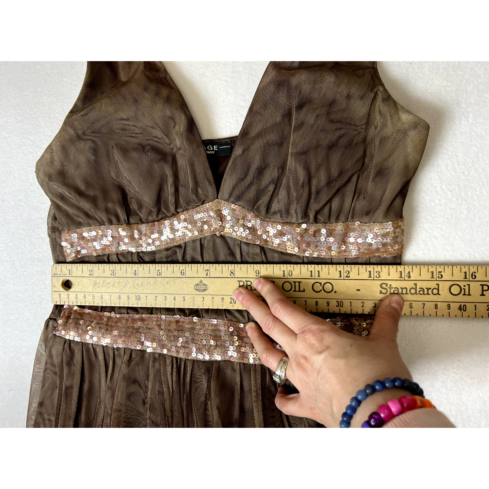 Vintage 90’s RAMPAGE Dress sz 7 Tulle mesh halter babydoll sequins Forest Fairy