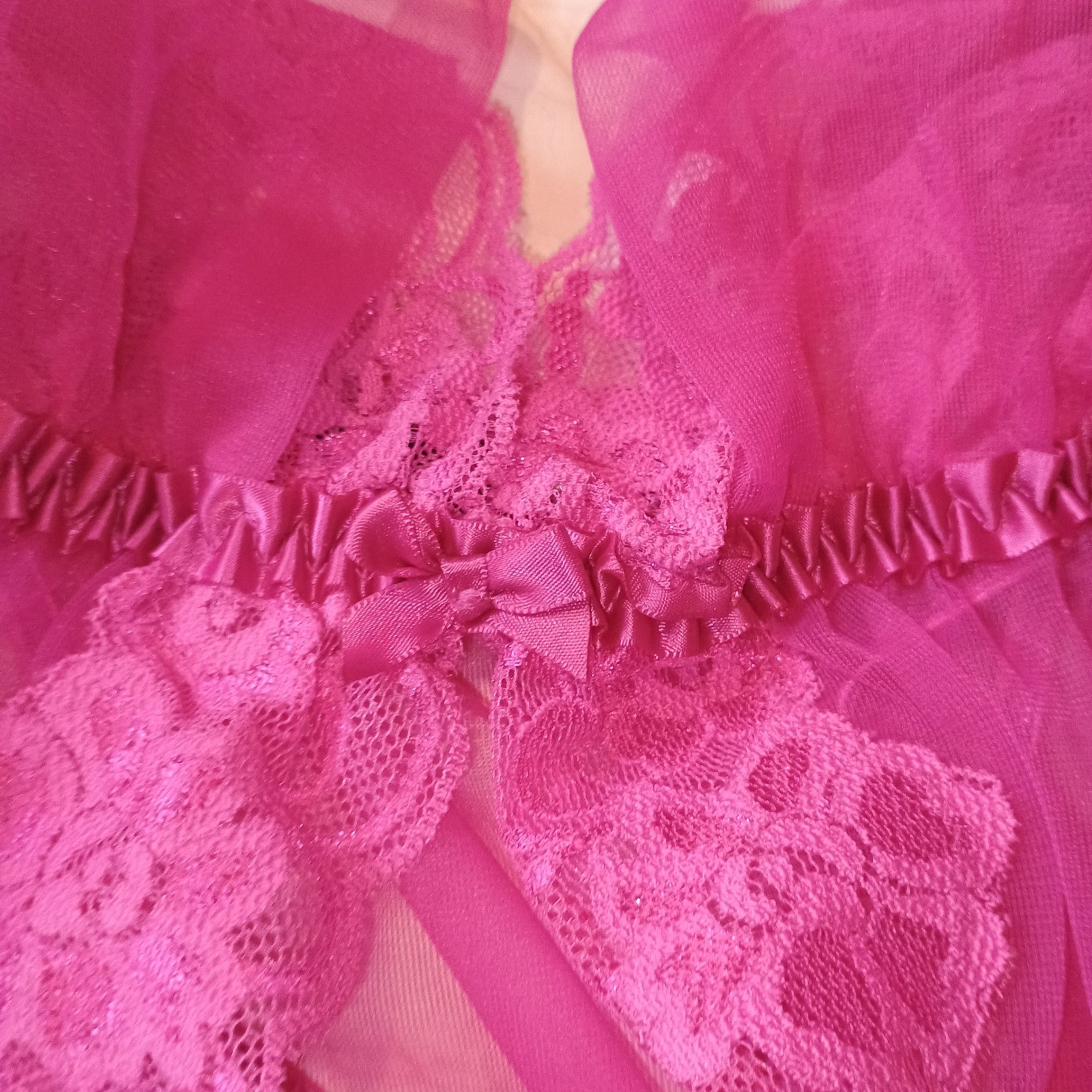 Frederick’s of Hollywood Babydoll Lingerie Set w/ Thong Pink Lace Sheer XL NWOT