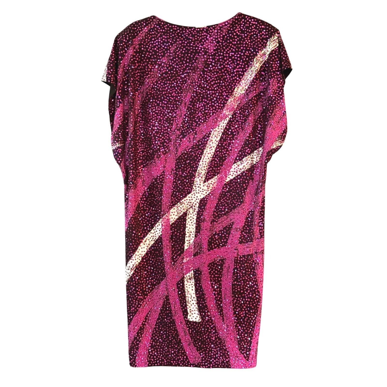 VTG Nuit for Saks 5th Ave Magenta Sequin Abstract Y2K Shift Dress Sz 8 USA Made