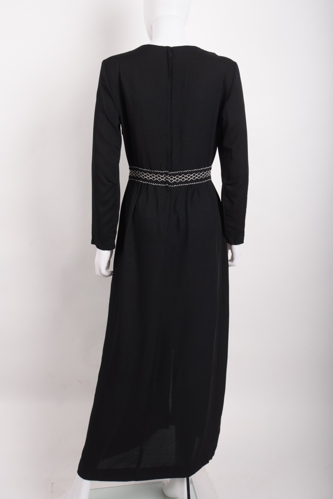 Vintage 70s Montgomery Ward Womens Hostess Gown Dress Black Metallic Silver M