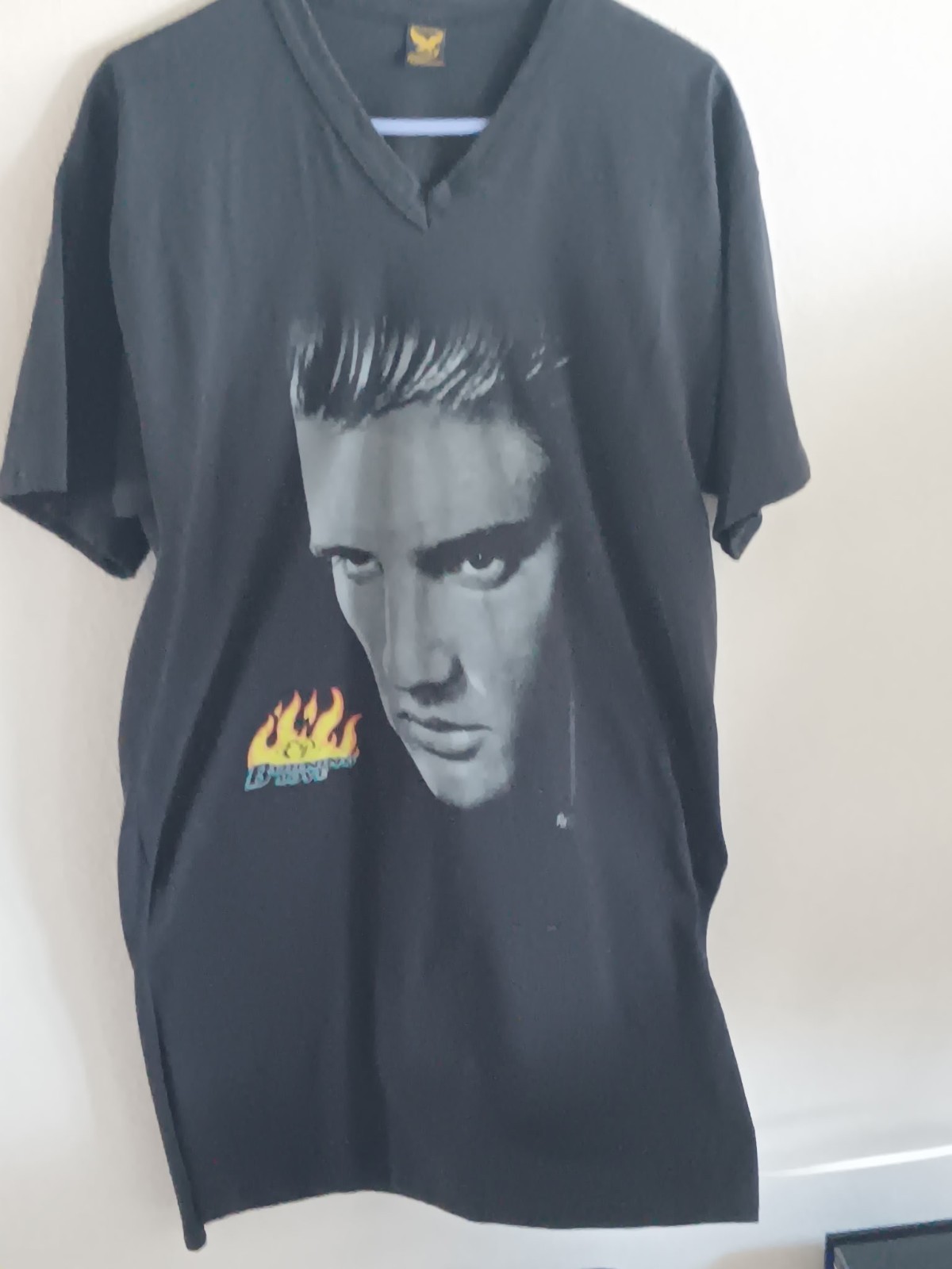 Vintage 90s Elvis Presley Shirt Dress Black Double Slit 21×36