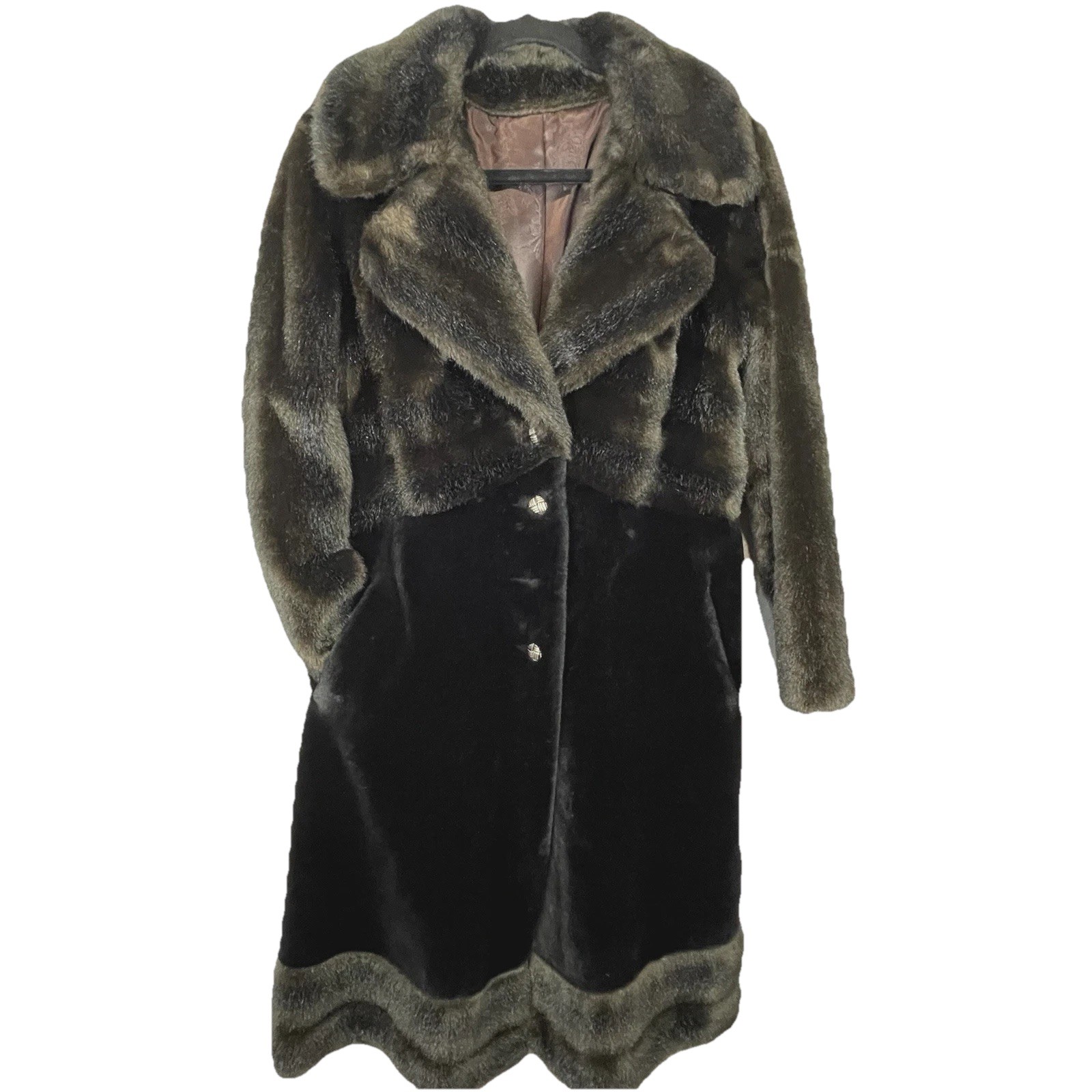 Vintage Borgazia By Russel Taylor Women’s Long Faux Fur Coat Black & Brown Sz M