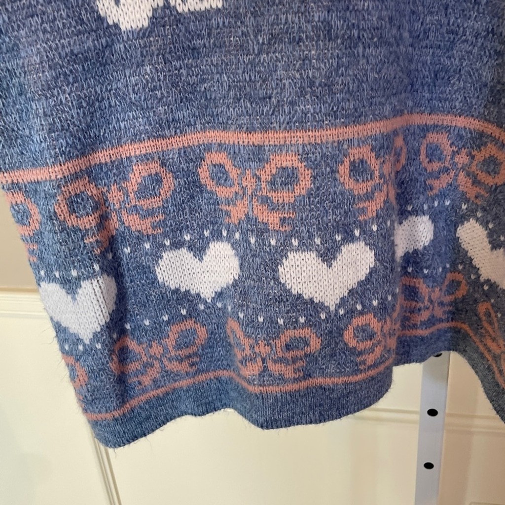Vintage Adele Knitwear Sweater XL Dalmation Dogs Blue Bows Hearts EUC Pastel