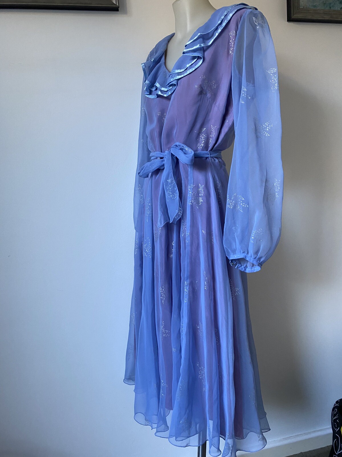 Louisette Sydney 70,s Fab Blue Frilled Maxi.Tag Says 14(12)