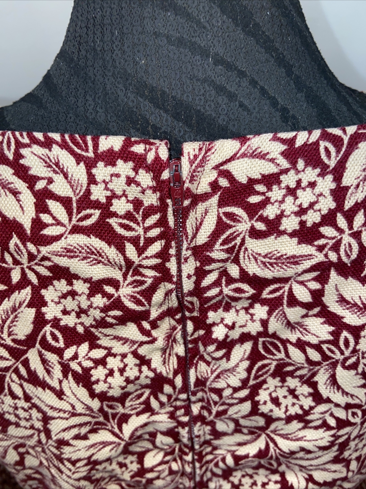 Vintage Homemade Handmade maroon and off white Floral Print Long Sleeve Dress
