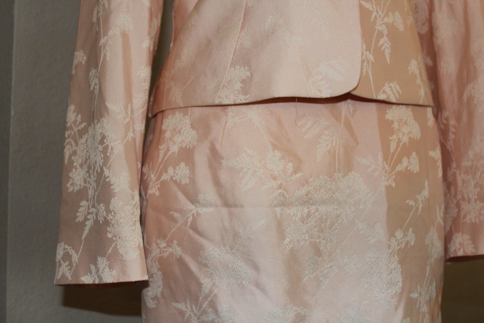 VTG NWT 90’s Barneys NY Floral Brocade Pink Cotton Silk Blazer Skirt Suit 8 10