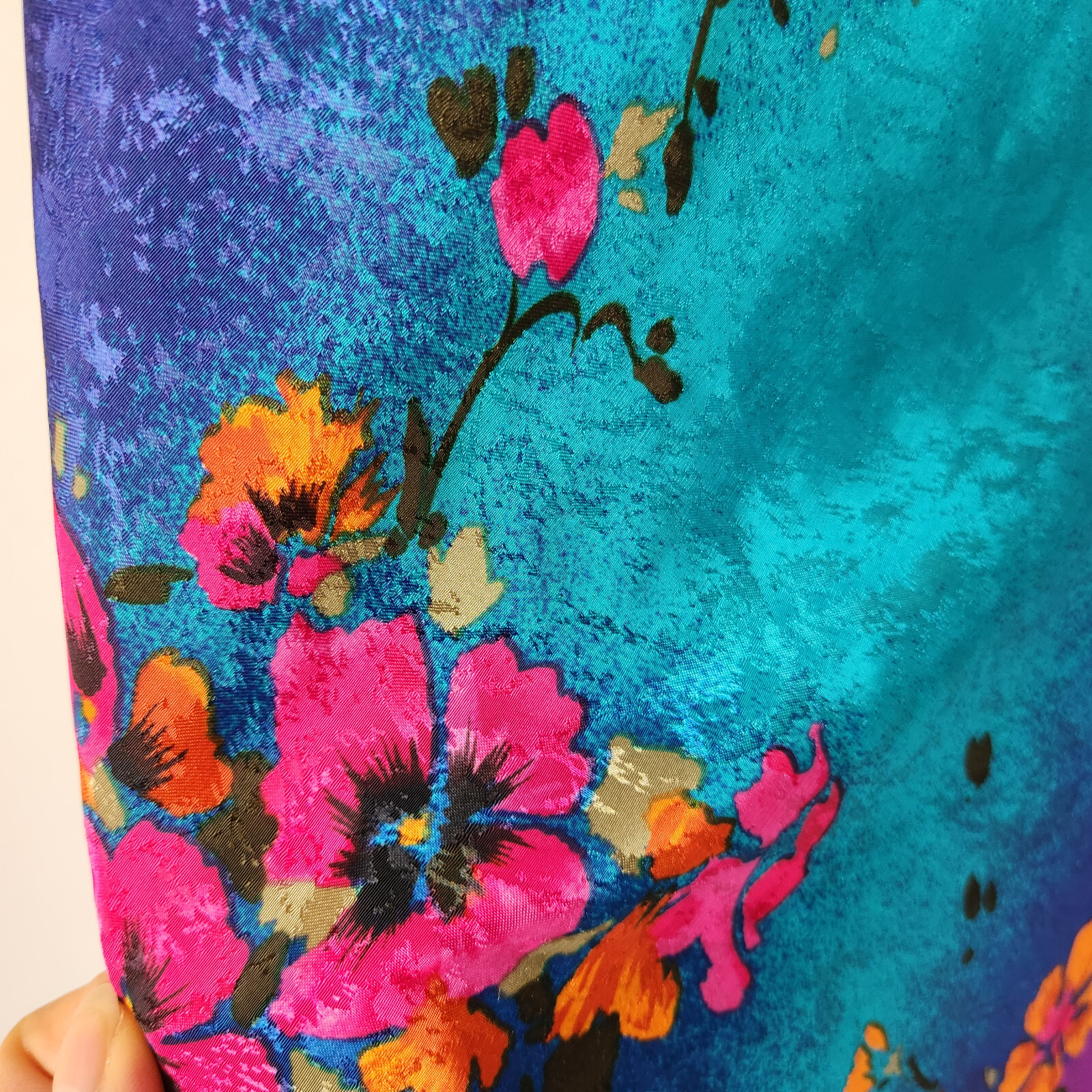 Vintage Y2K Circa 2000 USA Floral Satin Maxi Slip Dress Straps Multicolor Sz.M