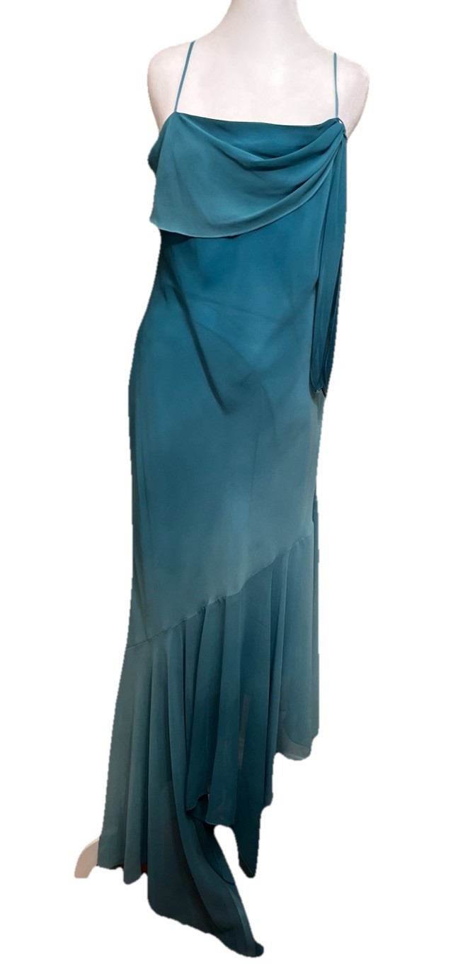 True Vintage Y2K Slip Dress Ombré BiasCut Cowl Neck Flutter Hem Fairy Grunge Lg