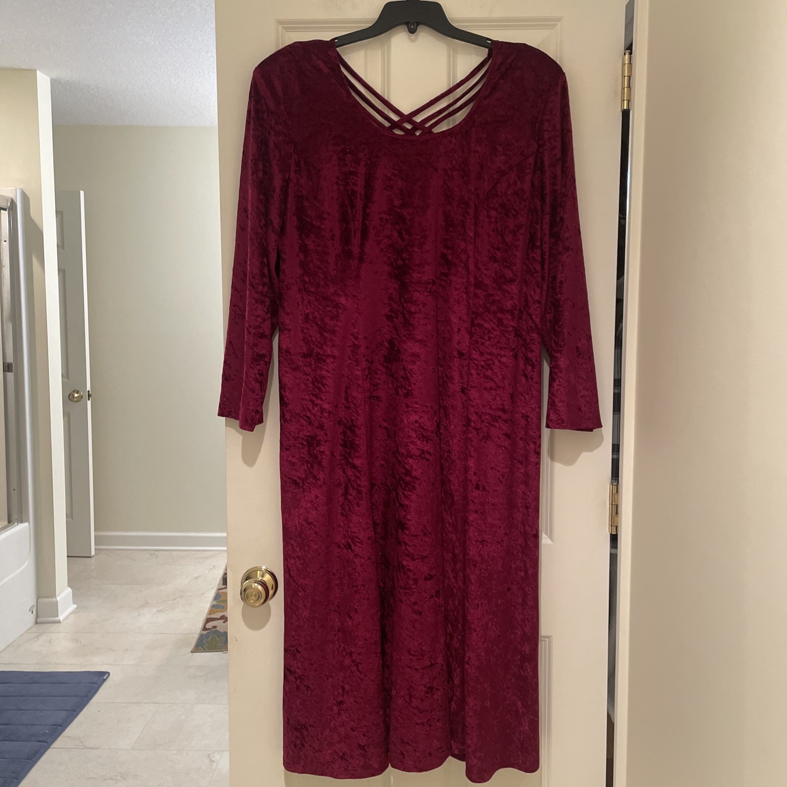 Vintage Brett Alixander Maxi Dress Women 24W Red Crushed Velvet Strappy Back
