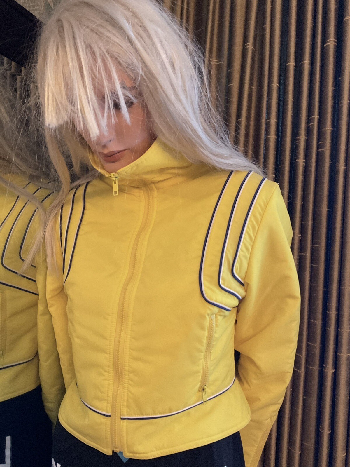 VTG LIFT7 YELLOW Sunshine Ski Jacket Women Coat 70s Puffer Retro SNOWmobile Neon